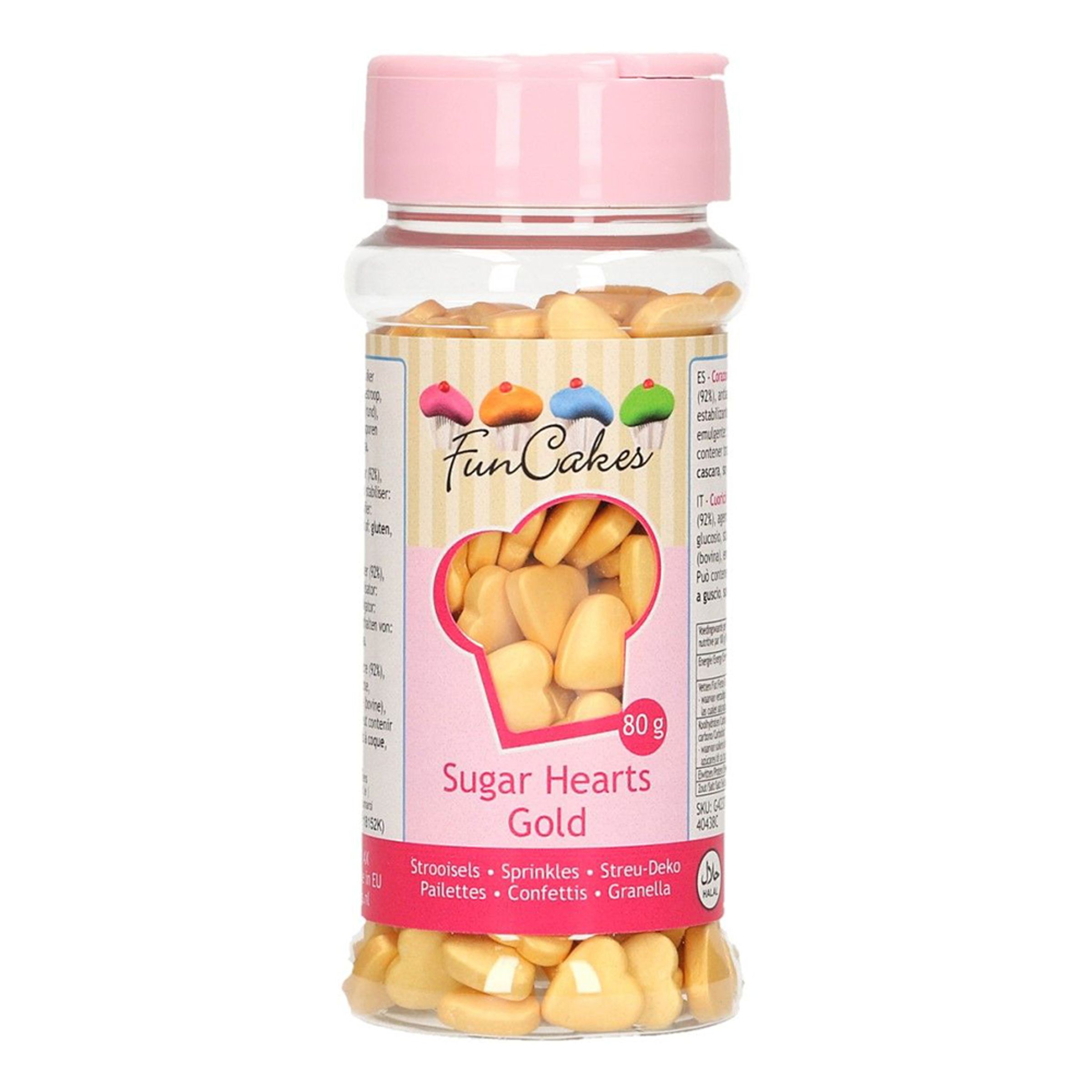 FunCakes Strössel Sugar Hearts Gold/Guld - 80 g