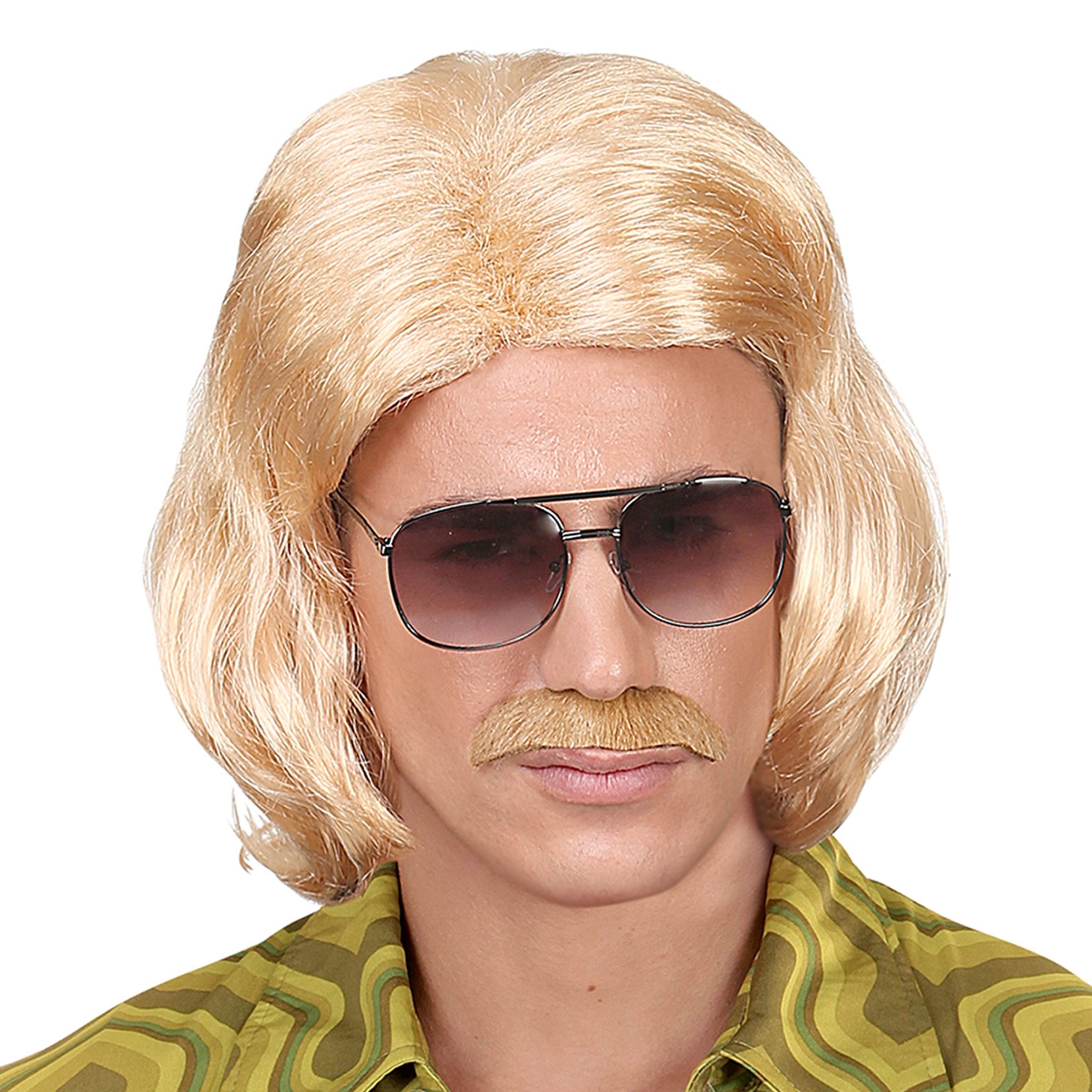 70-tals Dandy Blond Perukset med Mustasch - One size