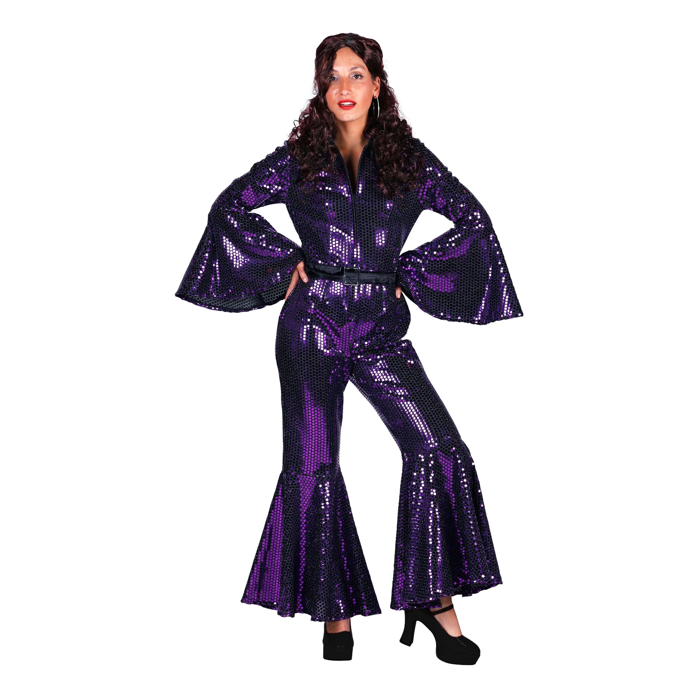 70-tals Disco Jumpsuit Lila Maskeraddräkt Deluxe - X-Small | Hem - Maskerad - Maskeraddräkter - Damdräkter | Pryloteket