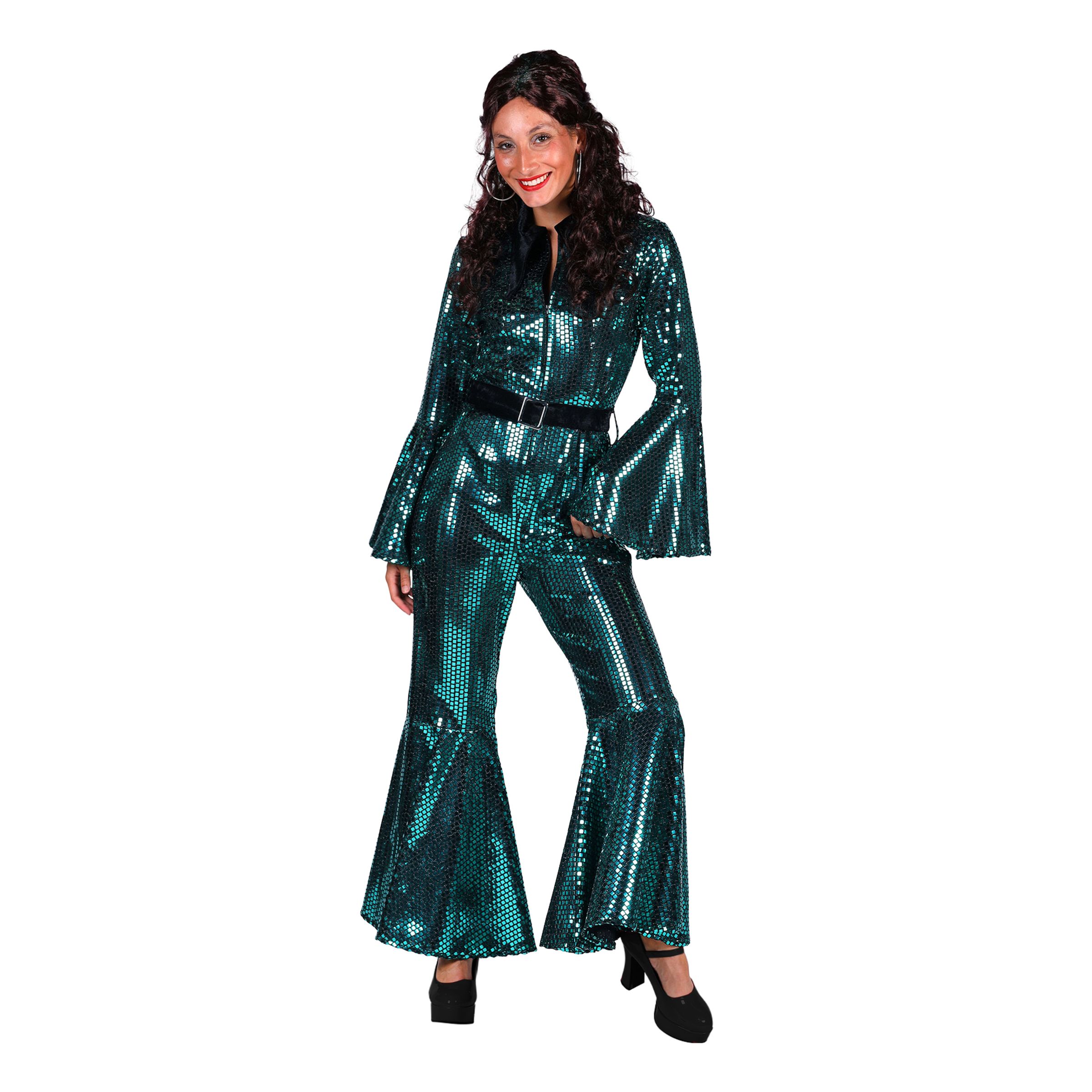 70-tals Disco Jumpsuit Turkos Maskeraddräkt Deluxe - Medium | Hem - Maskerad - Maskeraddräkter - Damdräkter | Pryloteket