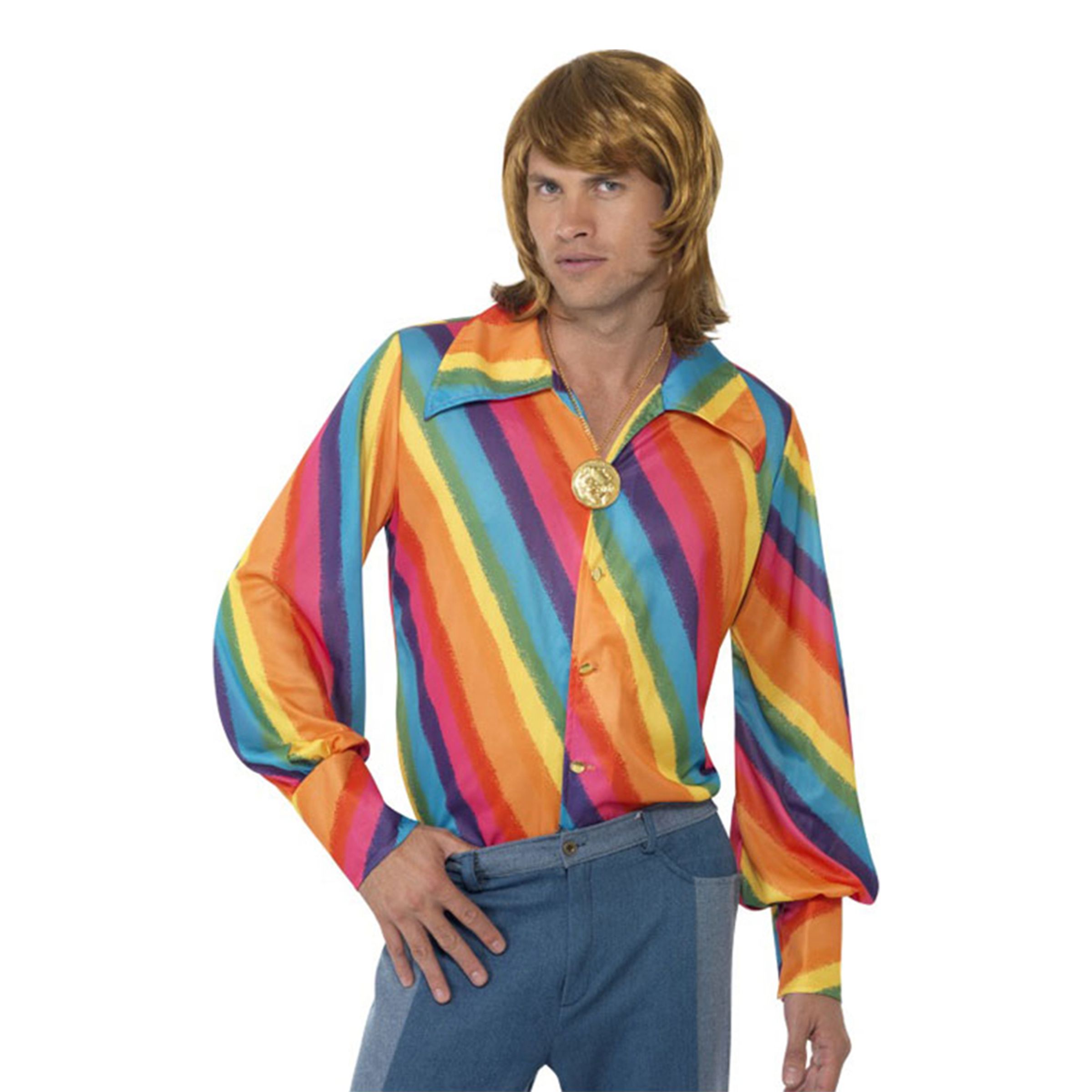 70-tals Regnbågsfärgad Skjorta - Large