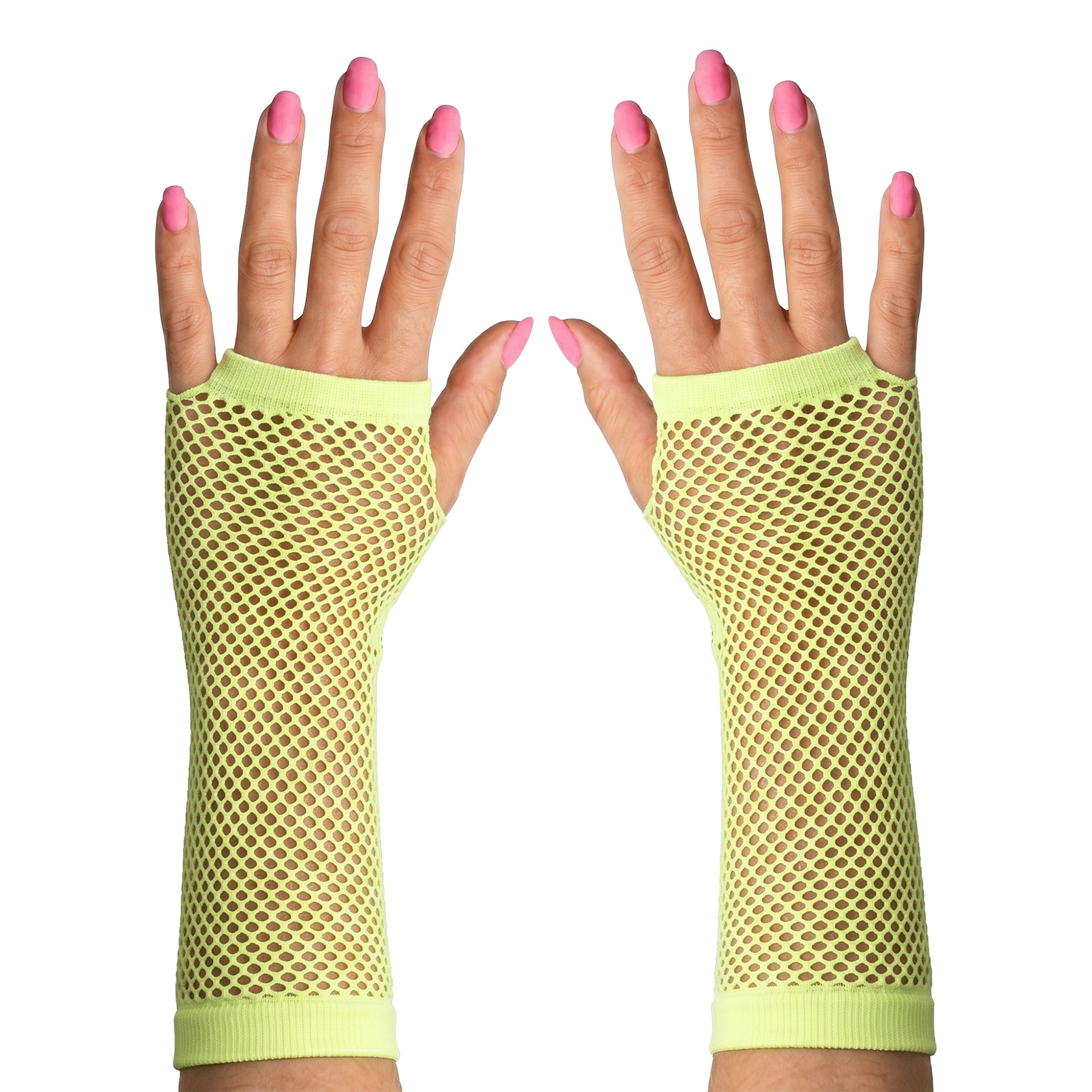 80-tals Fingerlösa Näthandskar Neongul - One size | Hem - Maskerad - Tillbehör - Handskar | Maskeradspecialisten