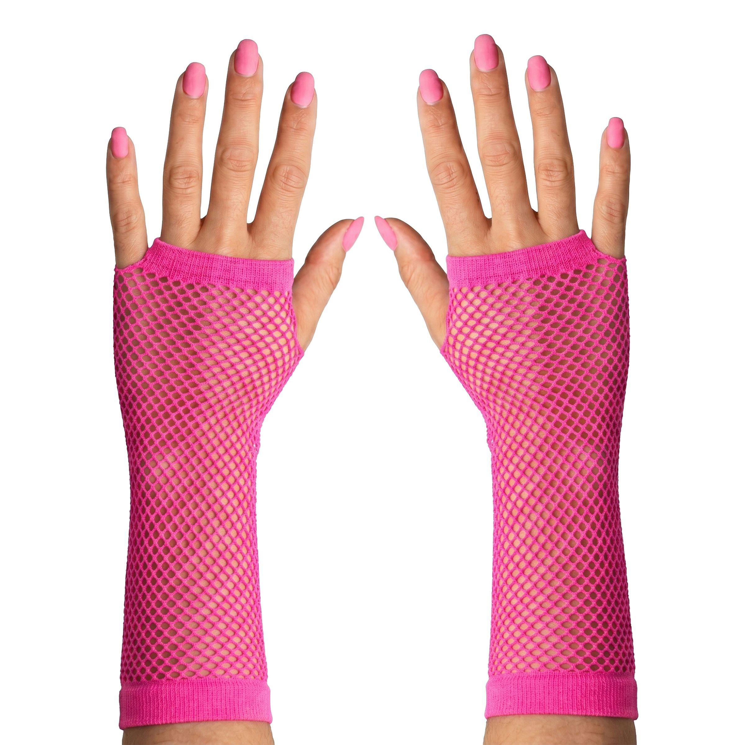 80-talls fingerløse nettinghansker neonrosa