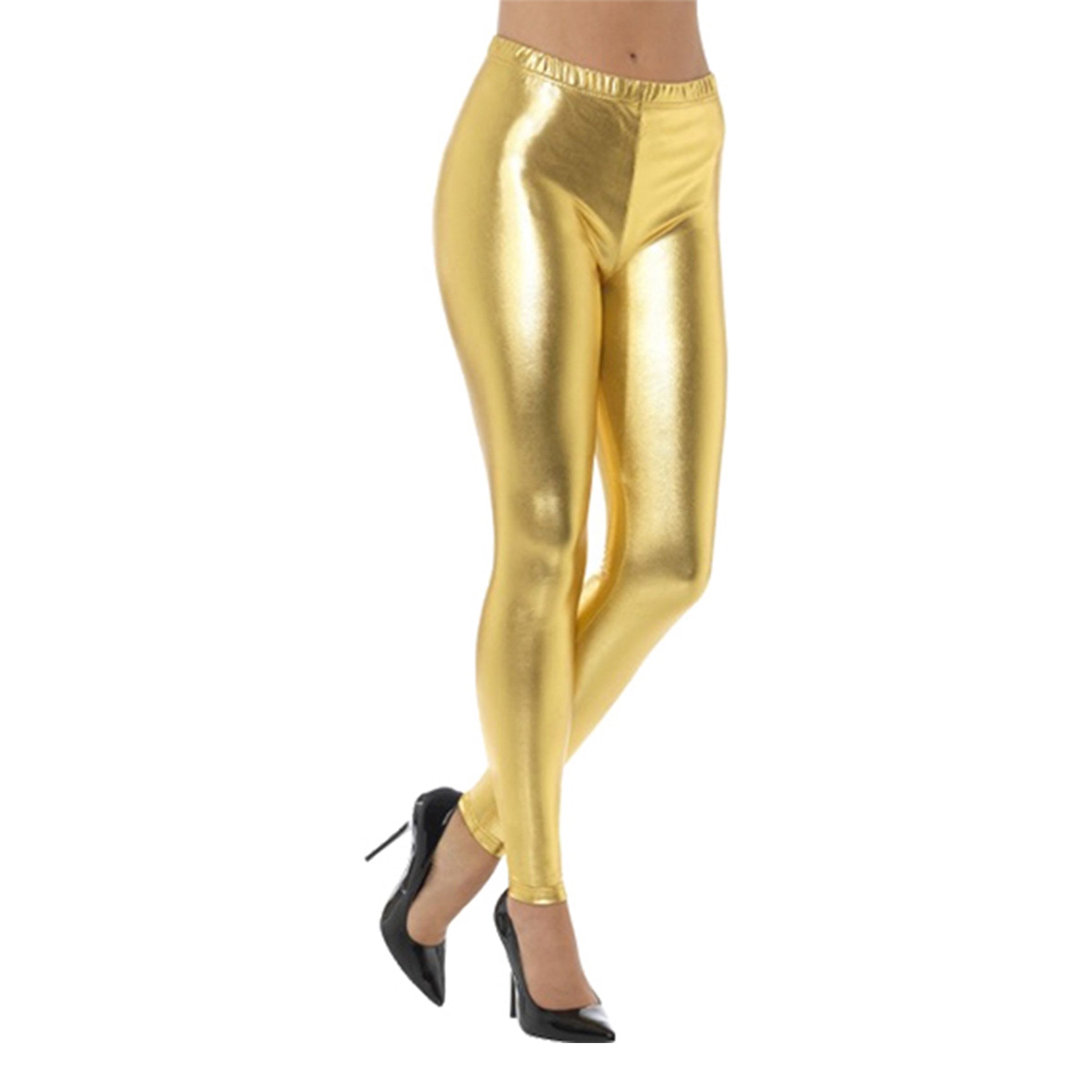 80-tals Metallic Disco Leggings Guld - Large | Hem//Teman//Färger//Guld | PartyOutlet