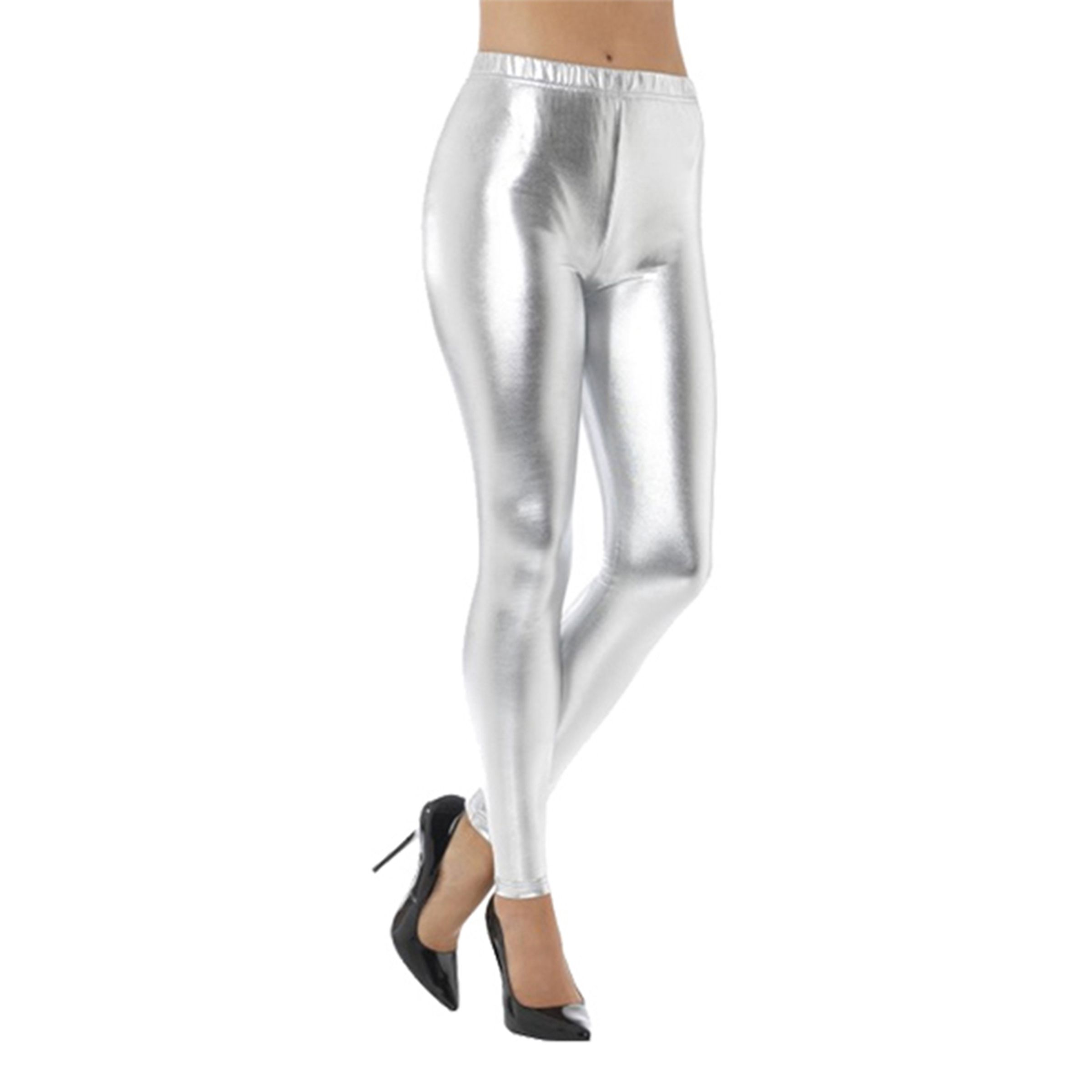 Läs mer om 80-tals Metallic Disco Leggings Silver - Large