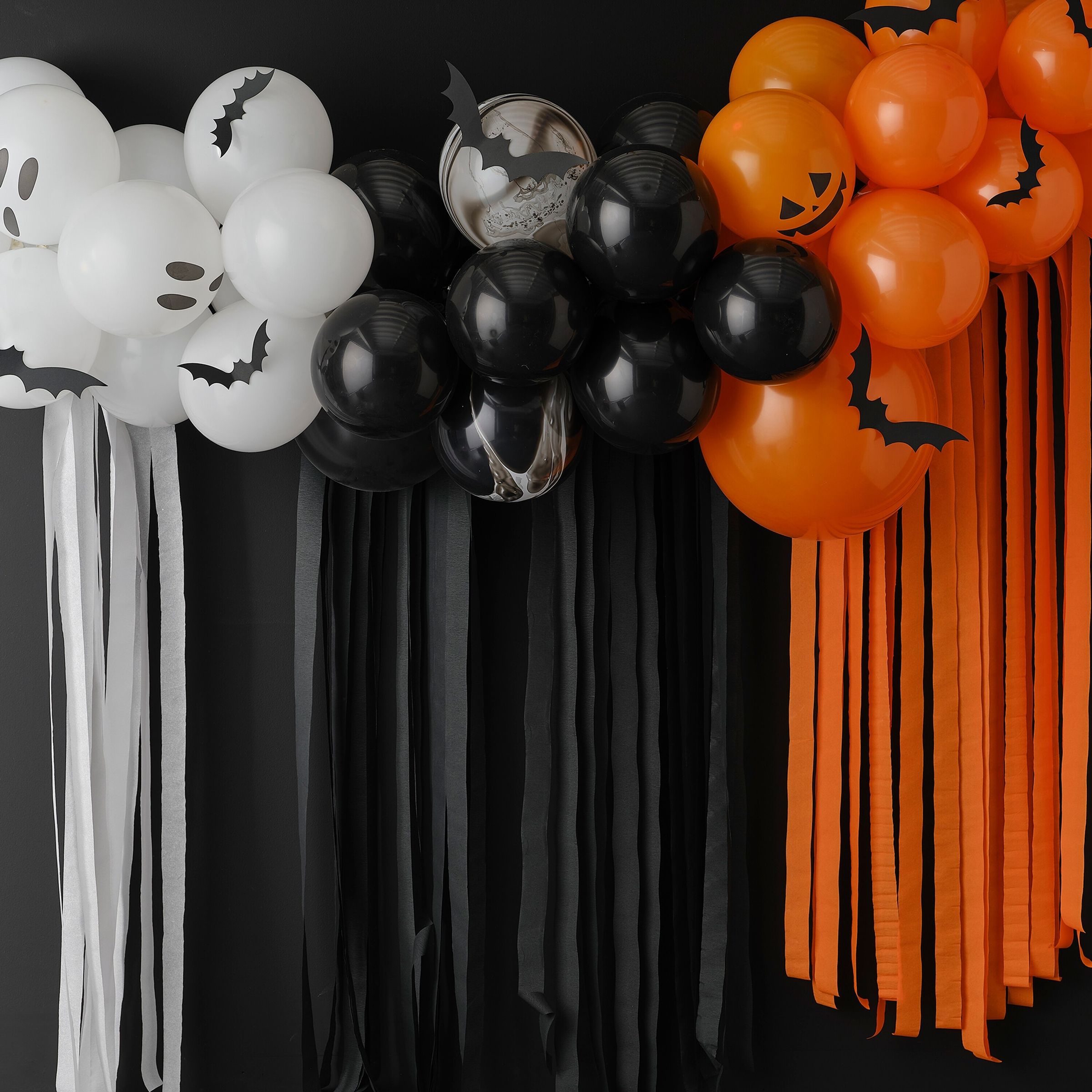 Ballongbåge Halloween Vit/Svart/Orange med Streamers