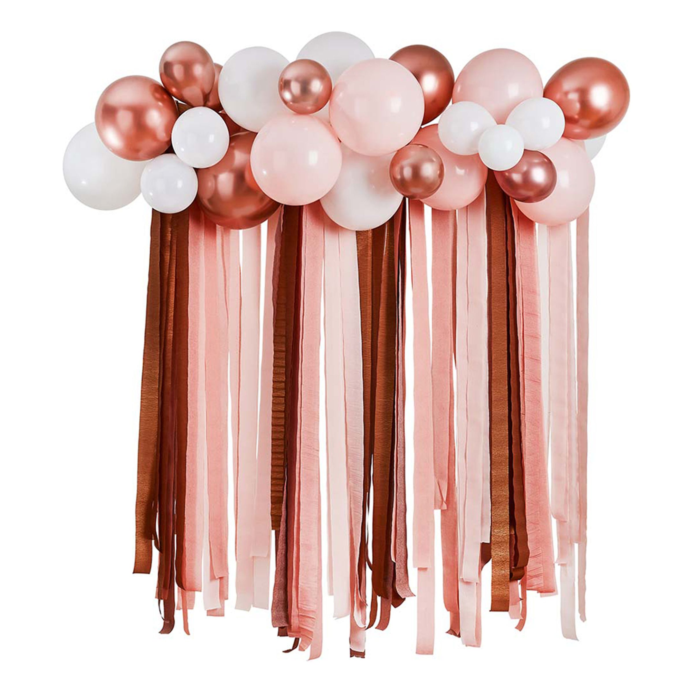 Ballongbåge med Streamers Vit/Roséguld Metallic | Hem//Festartiklar//Ballonger//Latexballonger | PartyOutlet