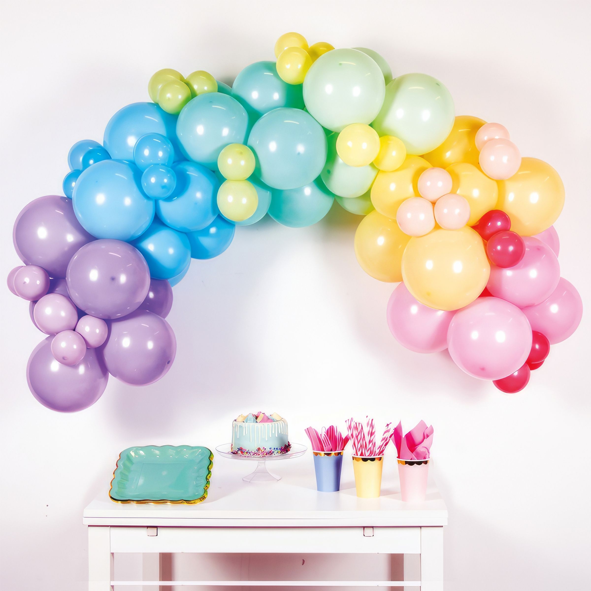 Läs mer om Ballongbåge Regnbågsfärgad Pastell