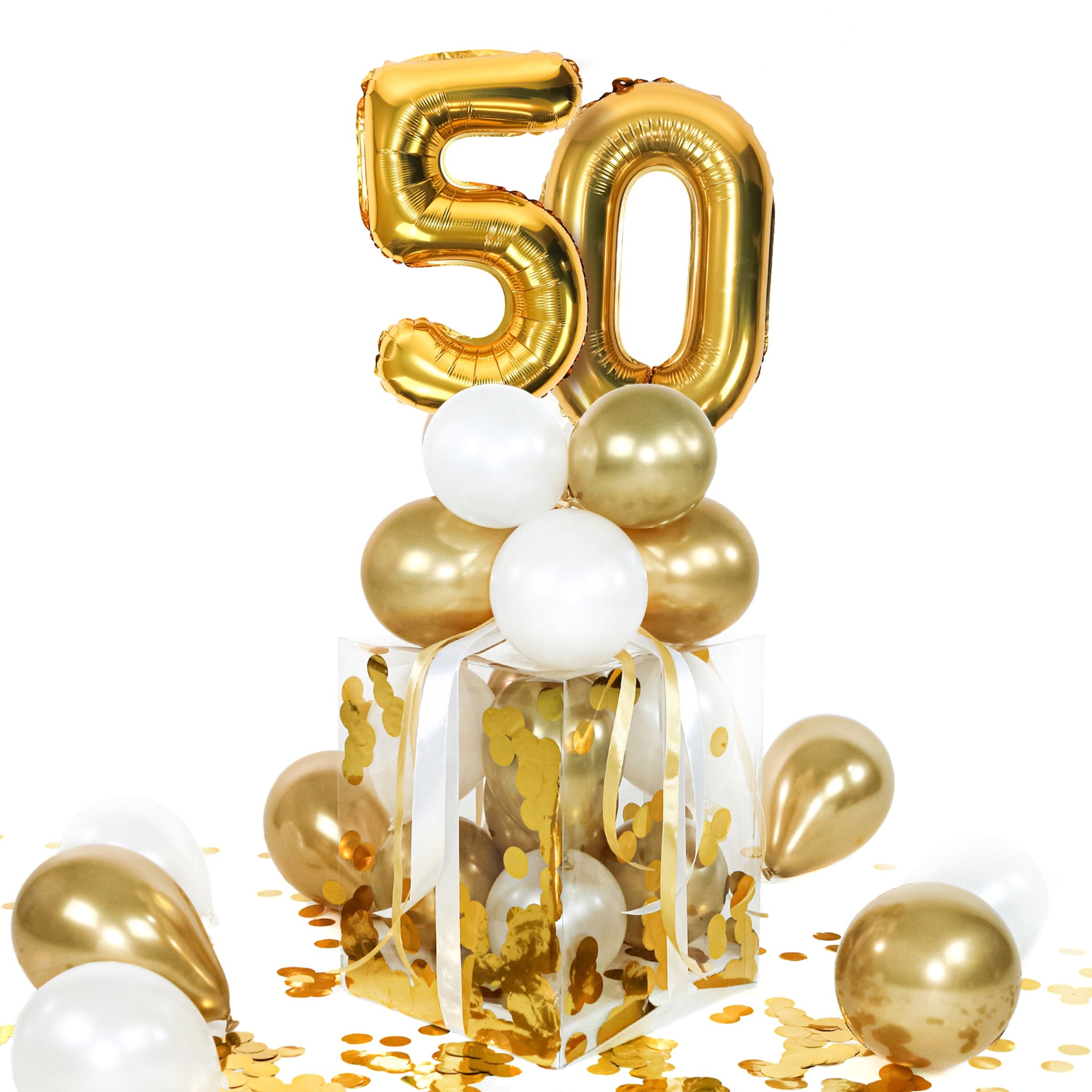 Läs mer om Ballongbox Siffror Guld 50