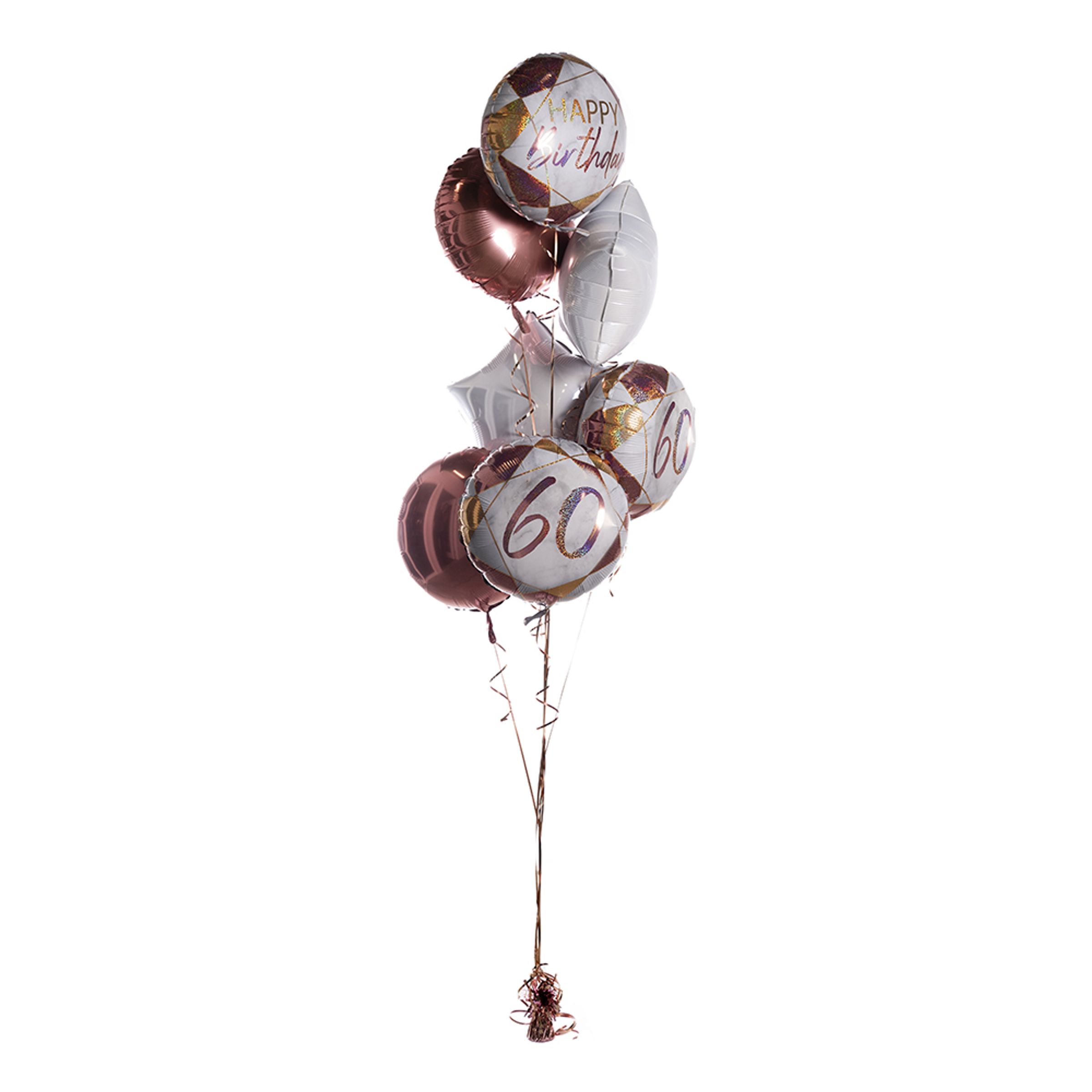 Läs mer om Ballongbukett Marble Birthday 60 Roséguld