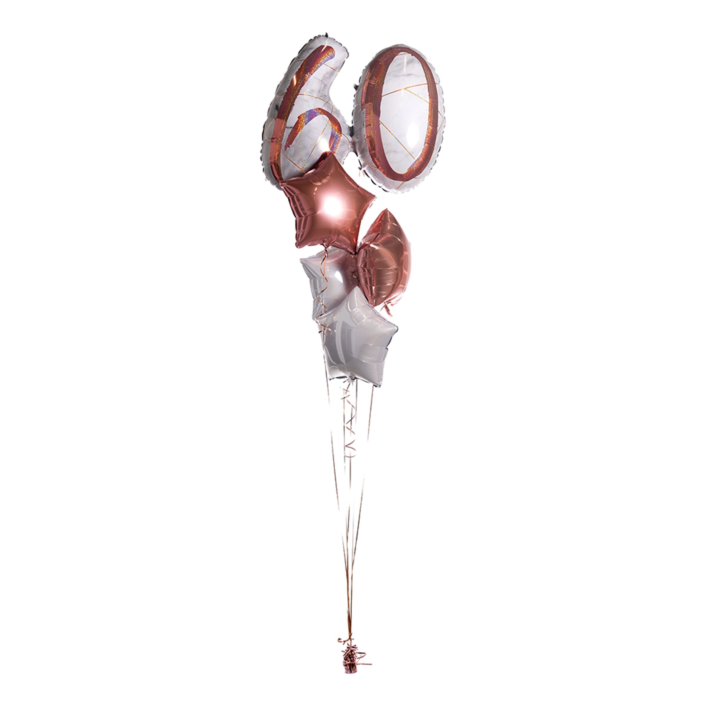 Läs mer om Ballongbukett Marble Shape Birthday 60 Roséguld