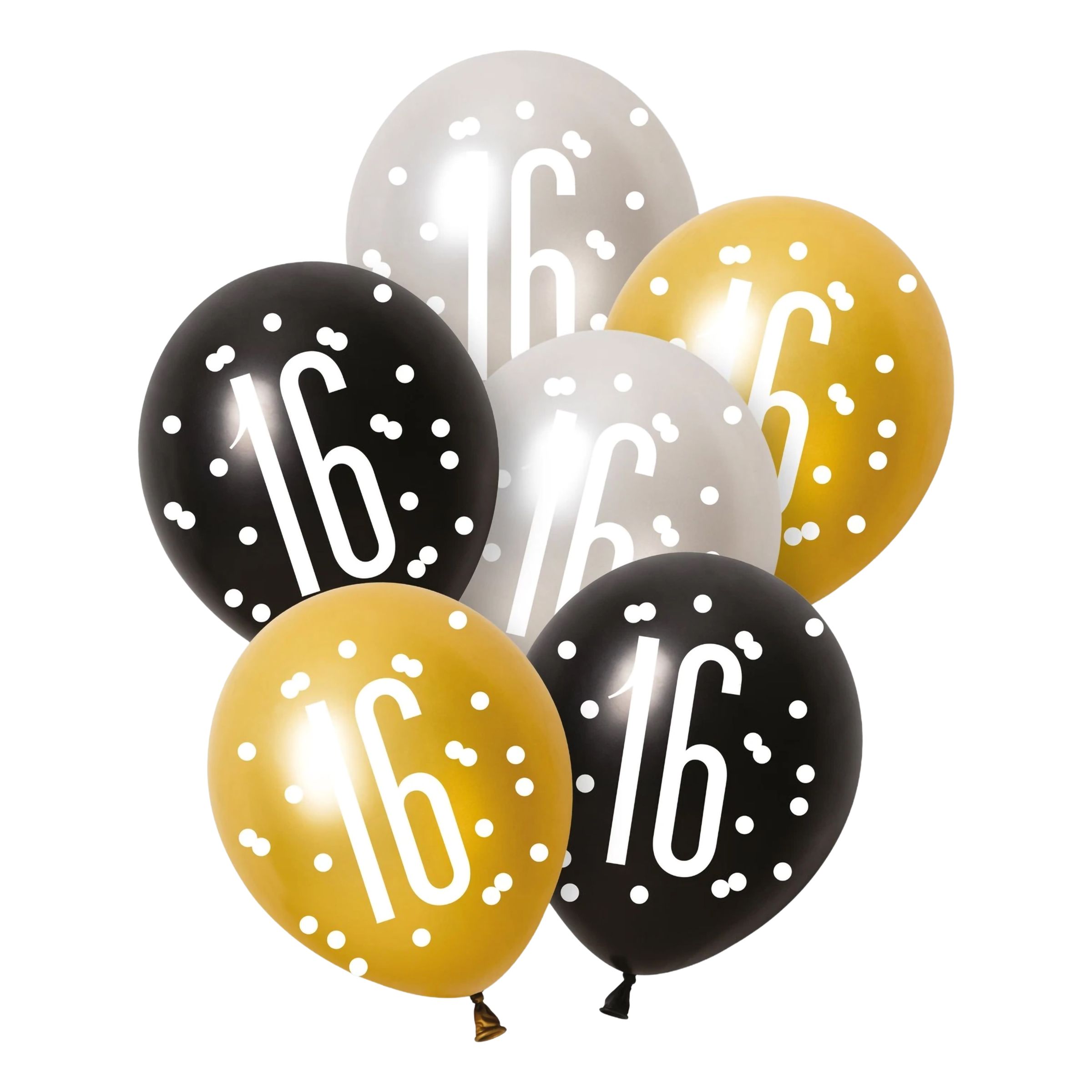 Ballonger 16 Svart/Silver/Guld - 6-pack | Hem - Festartiklar - Ballonger - Latexballonger | Maskeradspecialisten