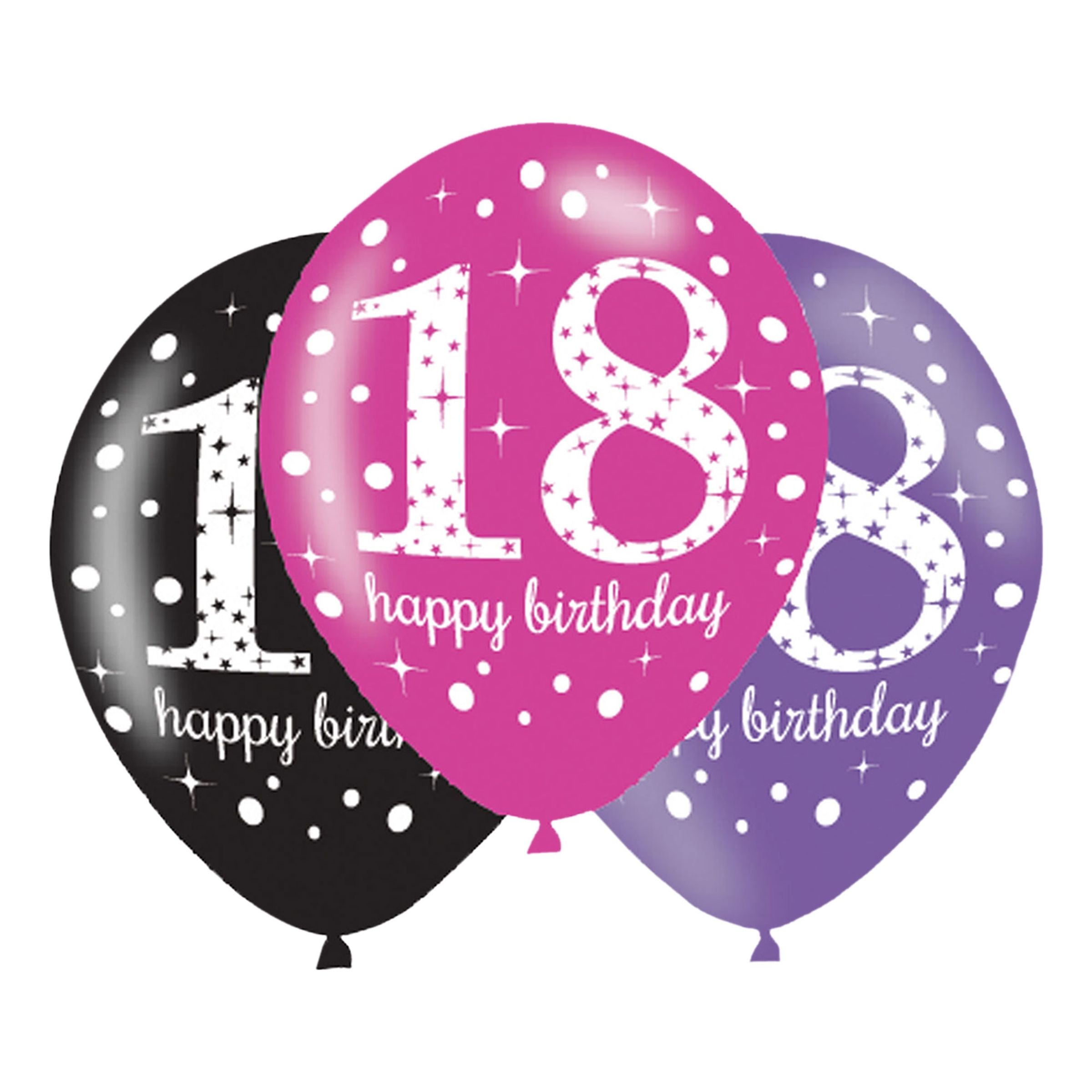 Läs mer om Ballonger 18 Rosa/Svart Happy Birthday - 6-pack