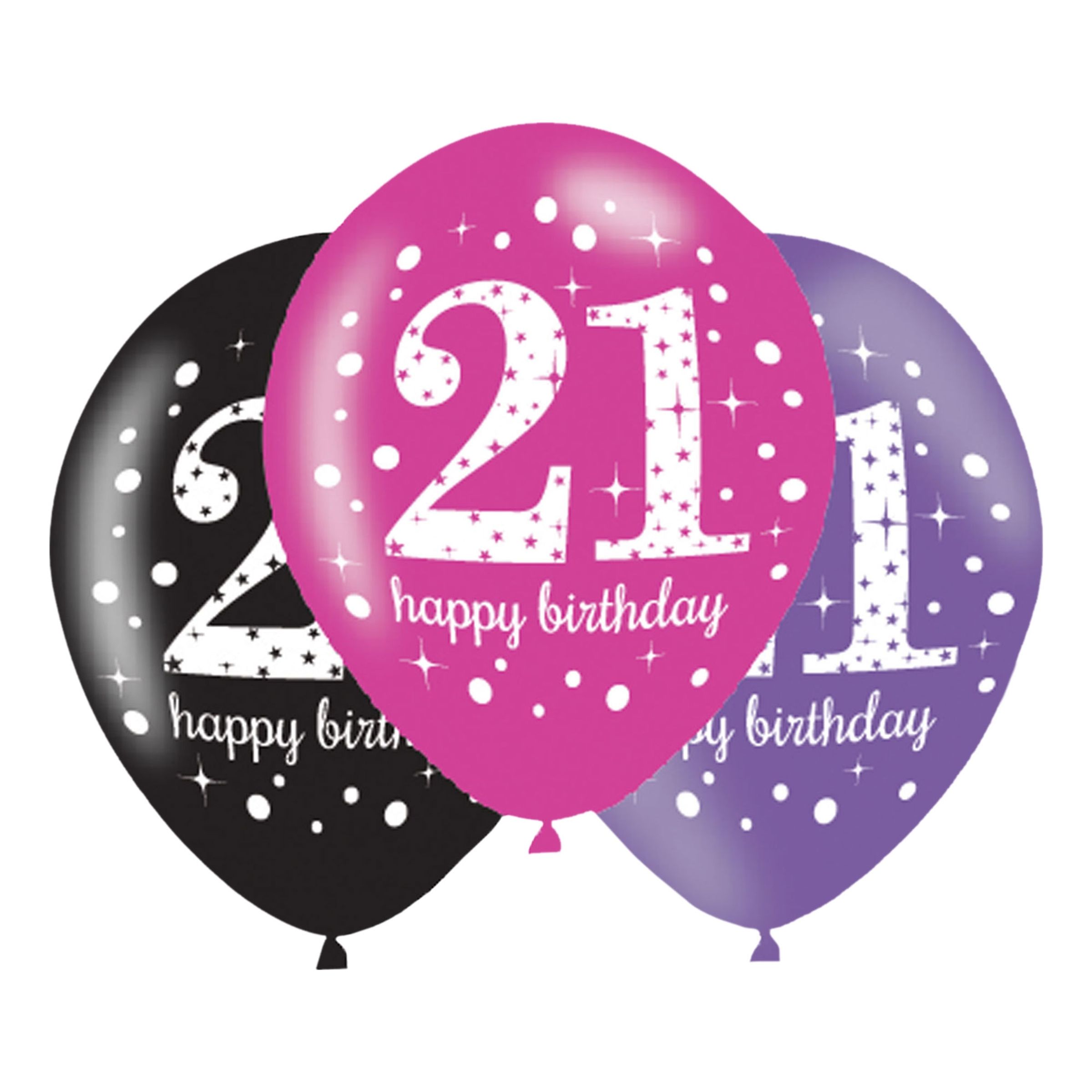Läs mer om Ballonger 21 Rosa/Svart Happy Birthday - 6-pack