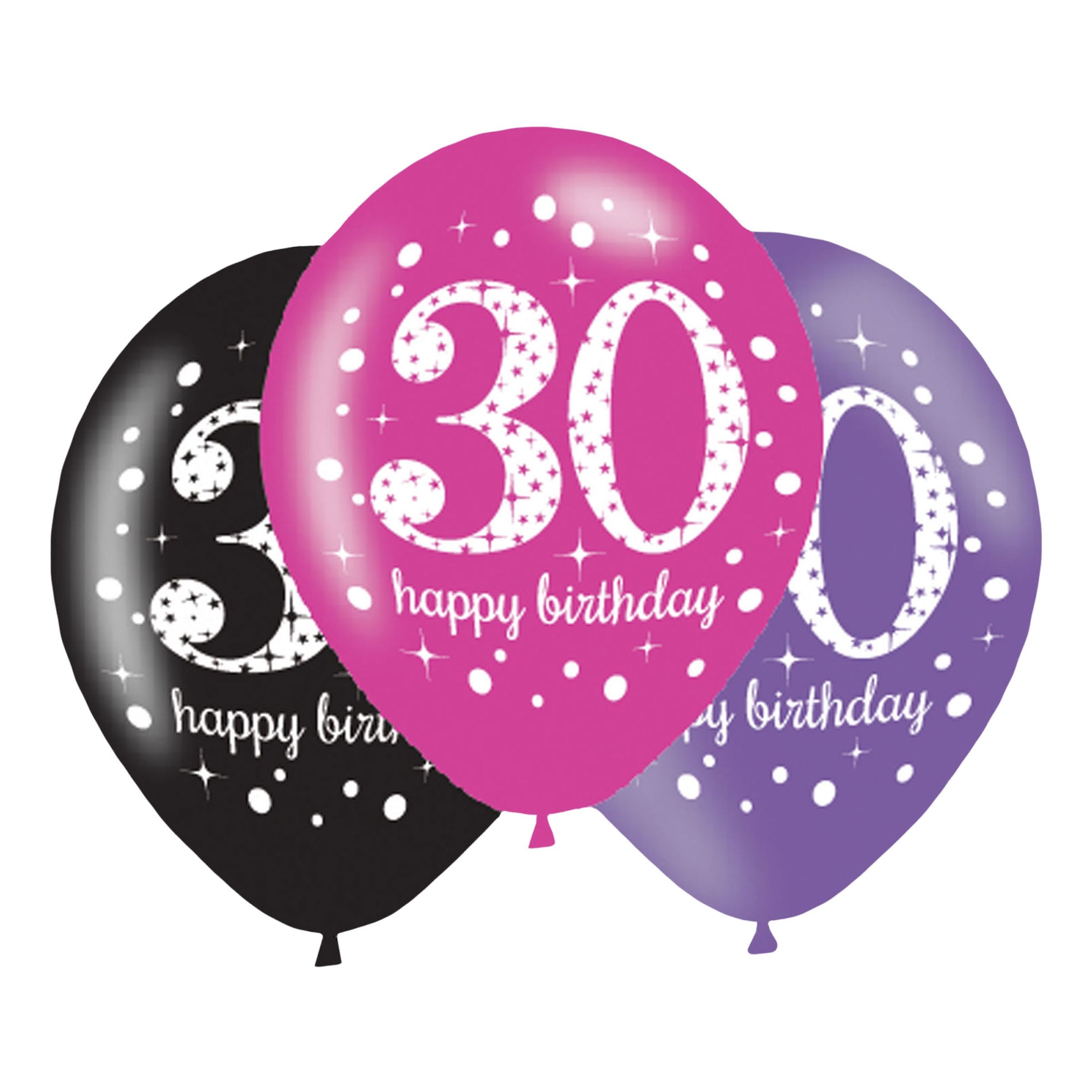 Läs mer om Ballonger 30 Rosa/Svart Happy Birthday - 6-pack