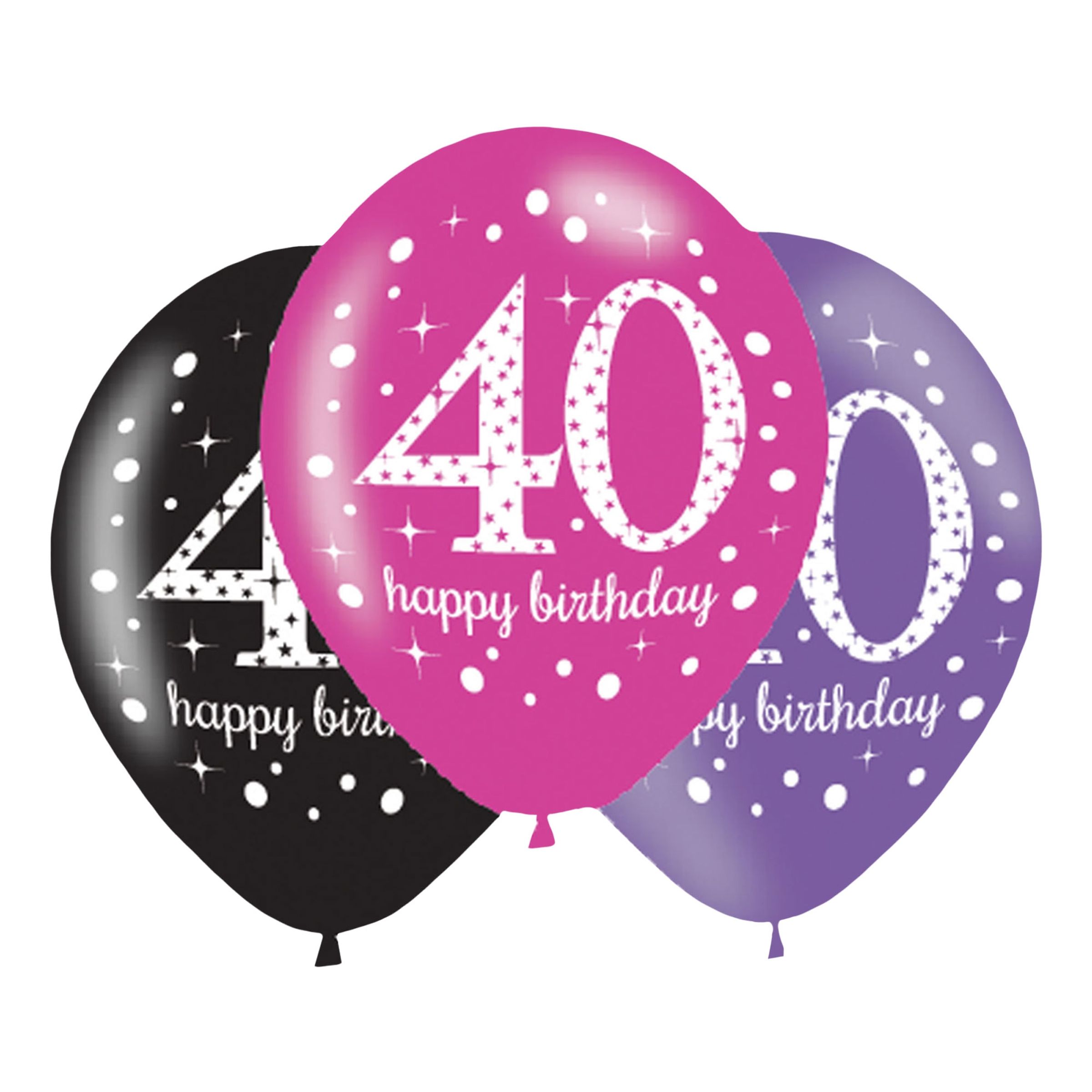 Läs mer om Ballonger 40 Rosa/Svart Happy Birthday - 6-pack