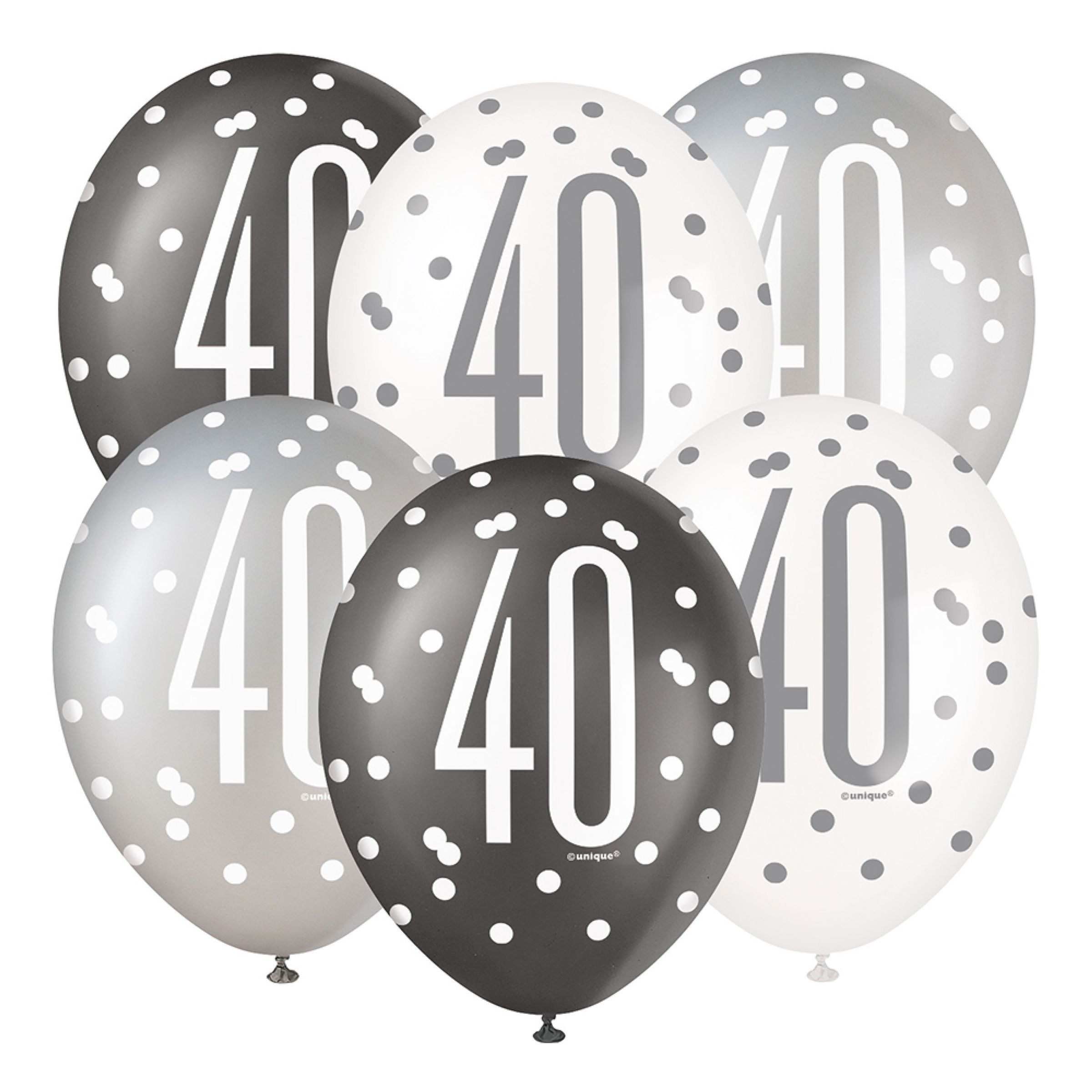 Balloner 40 Sort/Hvid/Sølv - 6-pak
