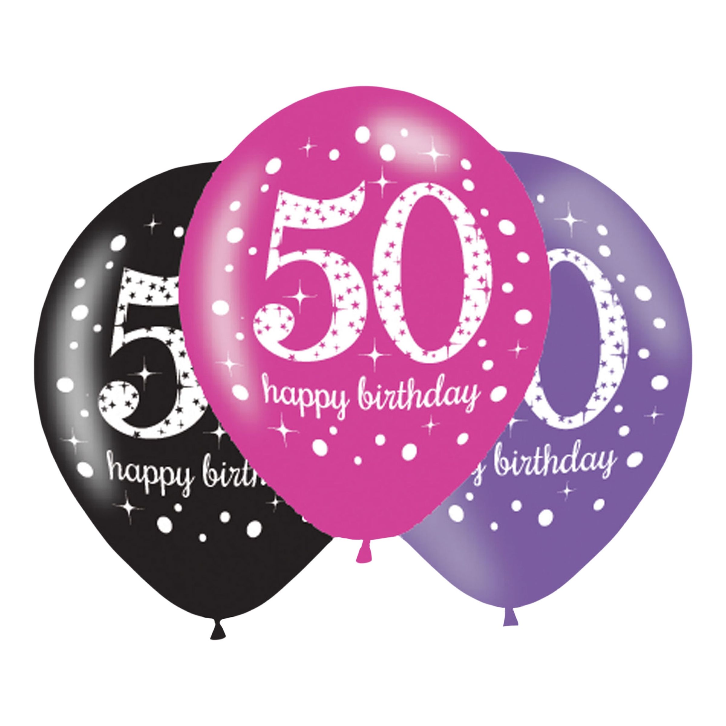 Läs mer om Ballonger 50 Rosa/Svart Happy Birthday - 6-pack