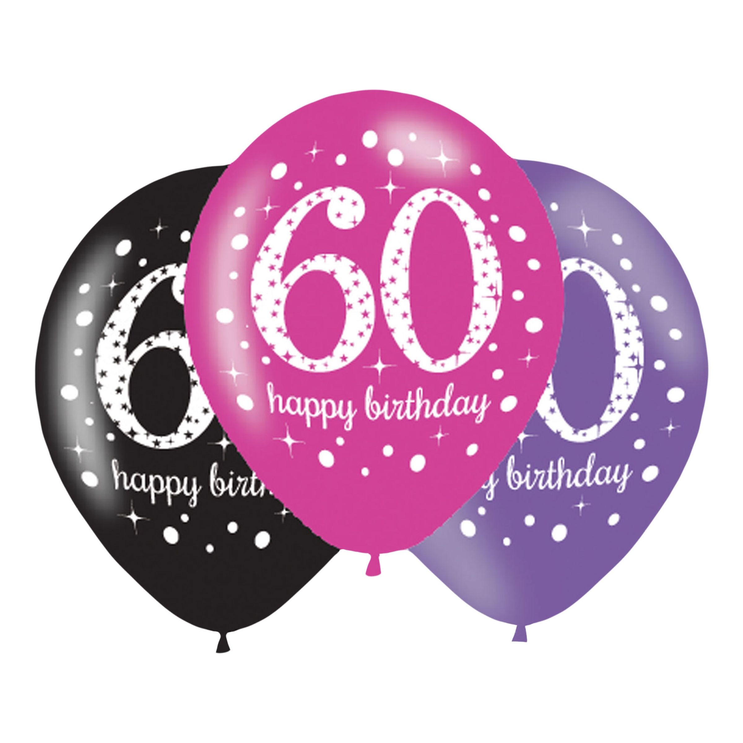 Ballonger 60 Rosa/Svart Happy Birthday - 6-pack