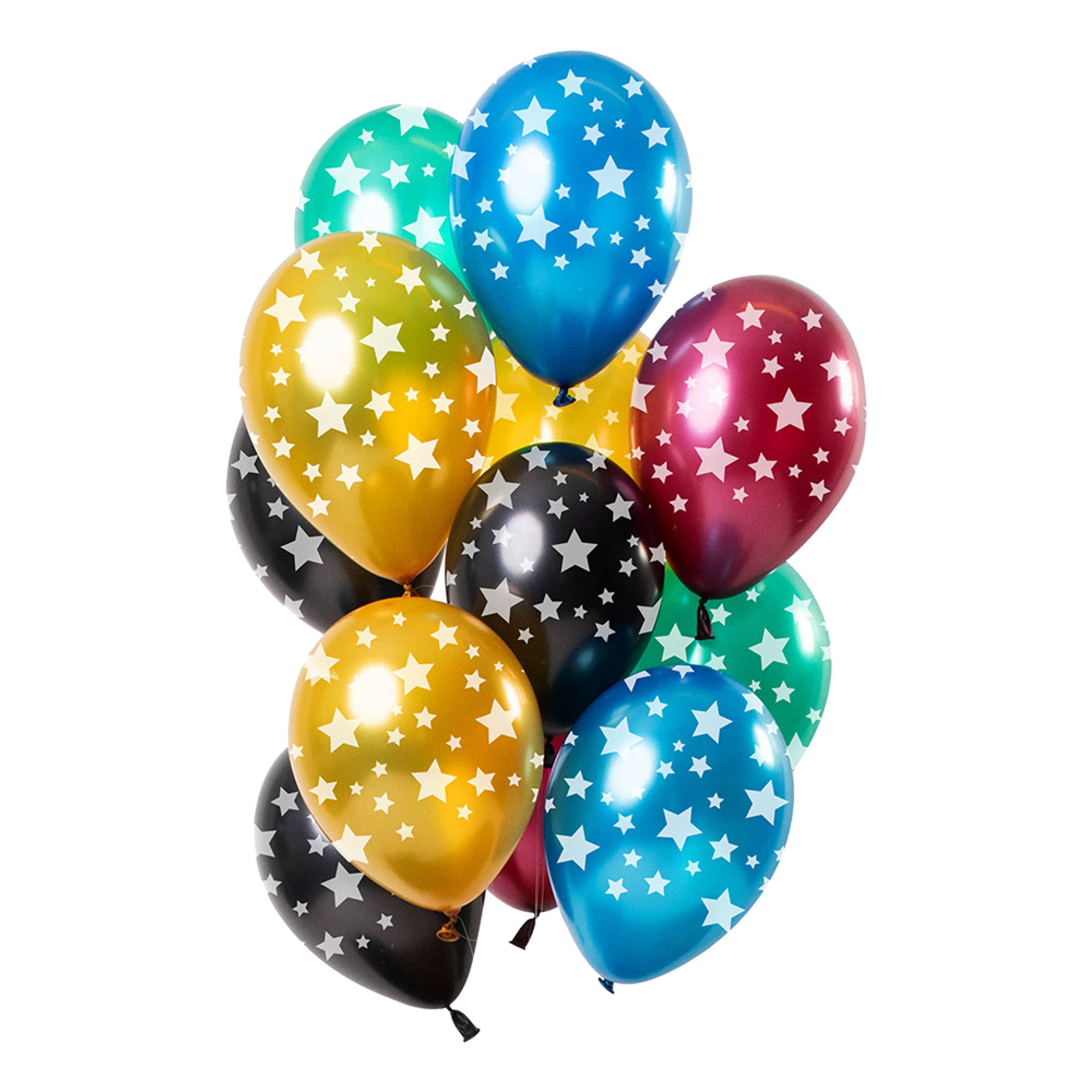 Läs mer om Ballonger Flerfärgade med Stjärnor - 12-pack