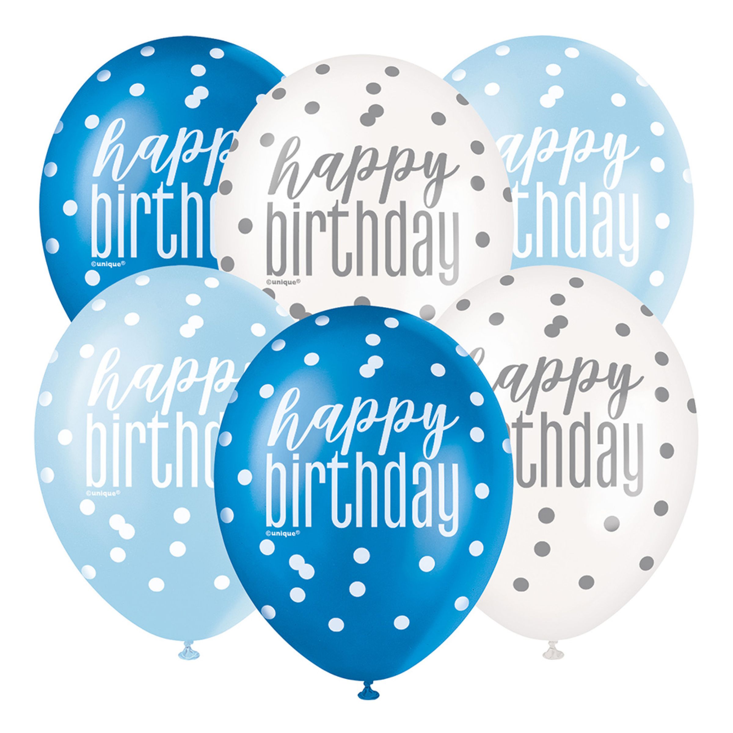 Balloner Happy Birthday Blå/Hvid - 6-pak