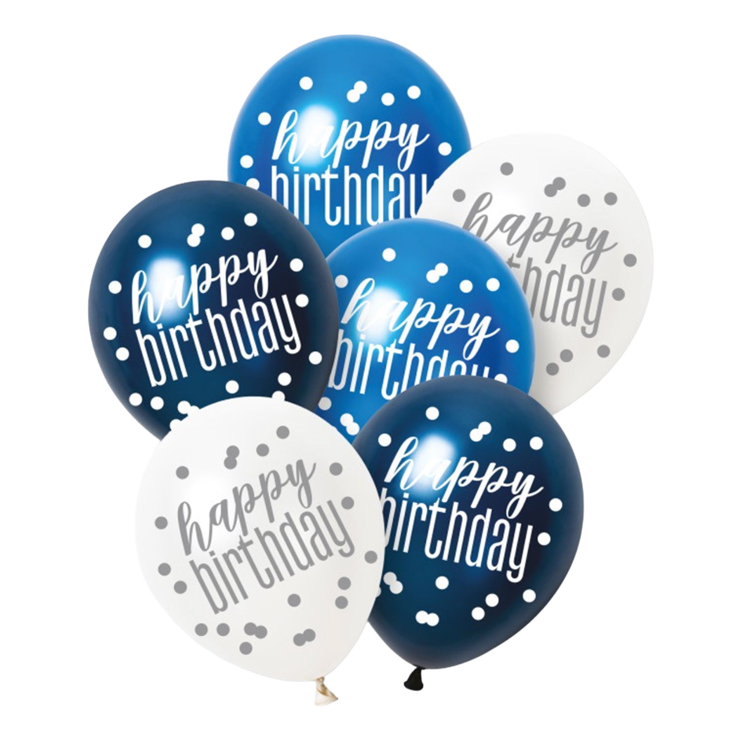 Ballonger Happy Birthday Blå/Vit - 6-pack | Hem - Festartiklar - Ballonger | Maskeradspecialisten