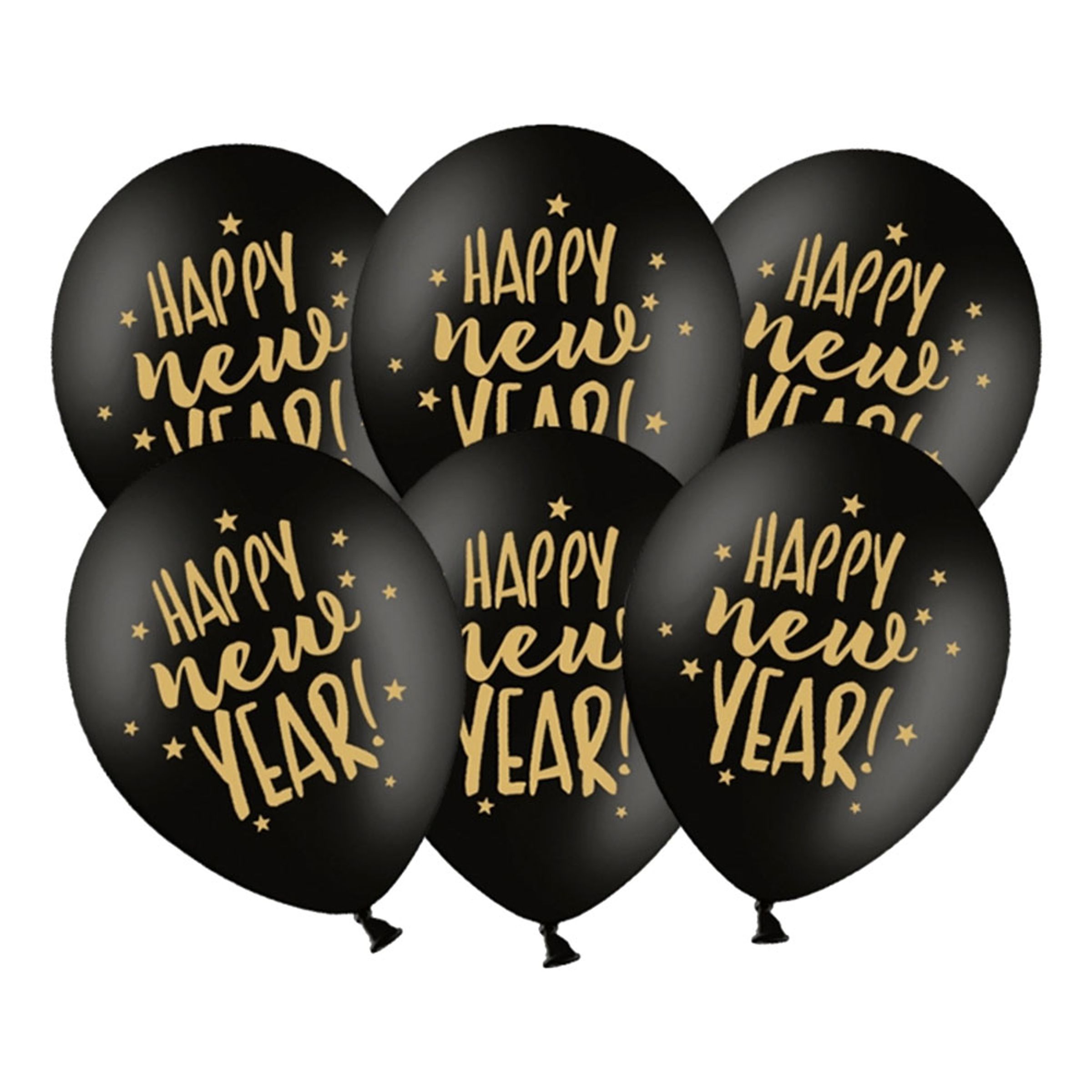 Läs mer om Ballonger Happy New Year Svart/Guld - 6-pack