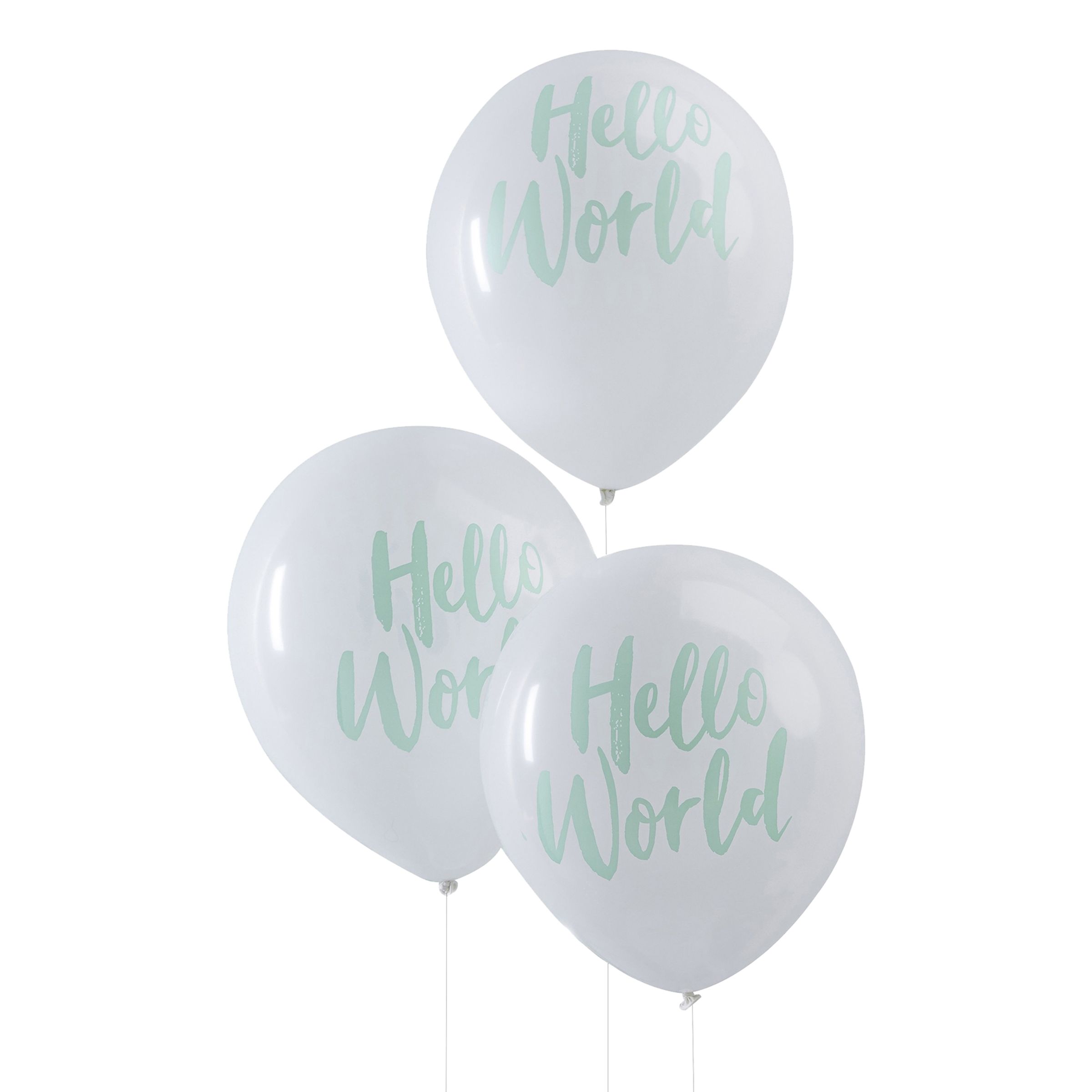 Läs mer om Ballonger Hello World Vit/Mintgrön - 10-pack