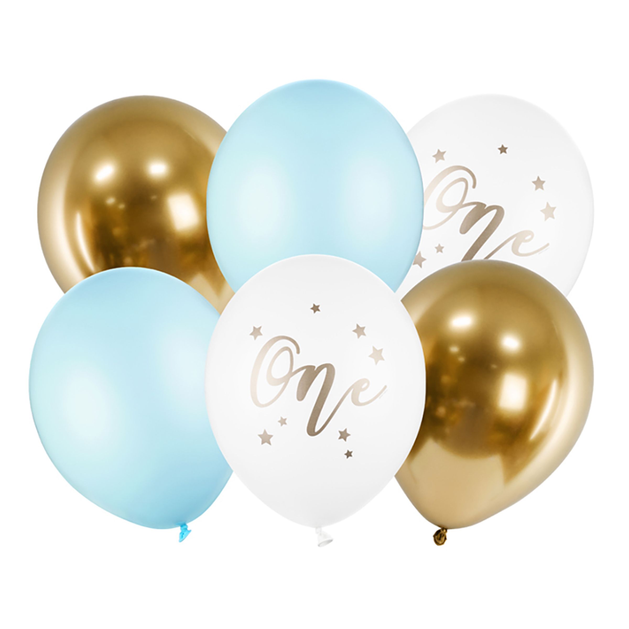 Läs mer om Ballonger One Ljusblå/Guld - 6-pack