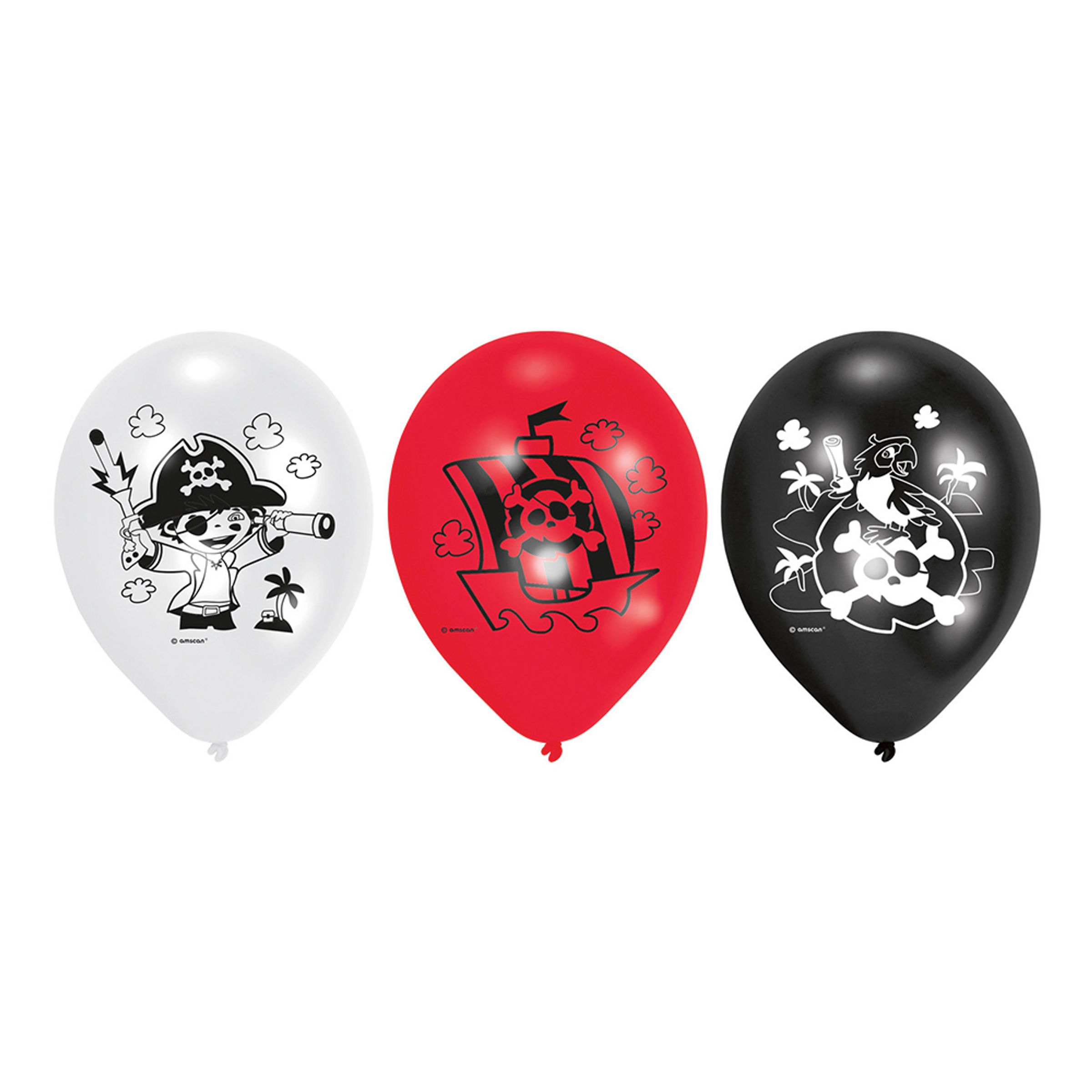 Läs mer om Ballonger Pirat Röd/Vit/Svart - 6-pack