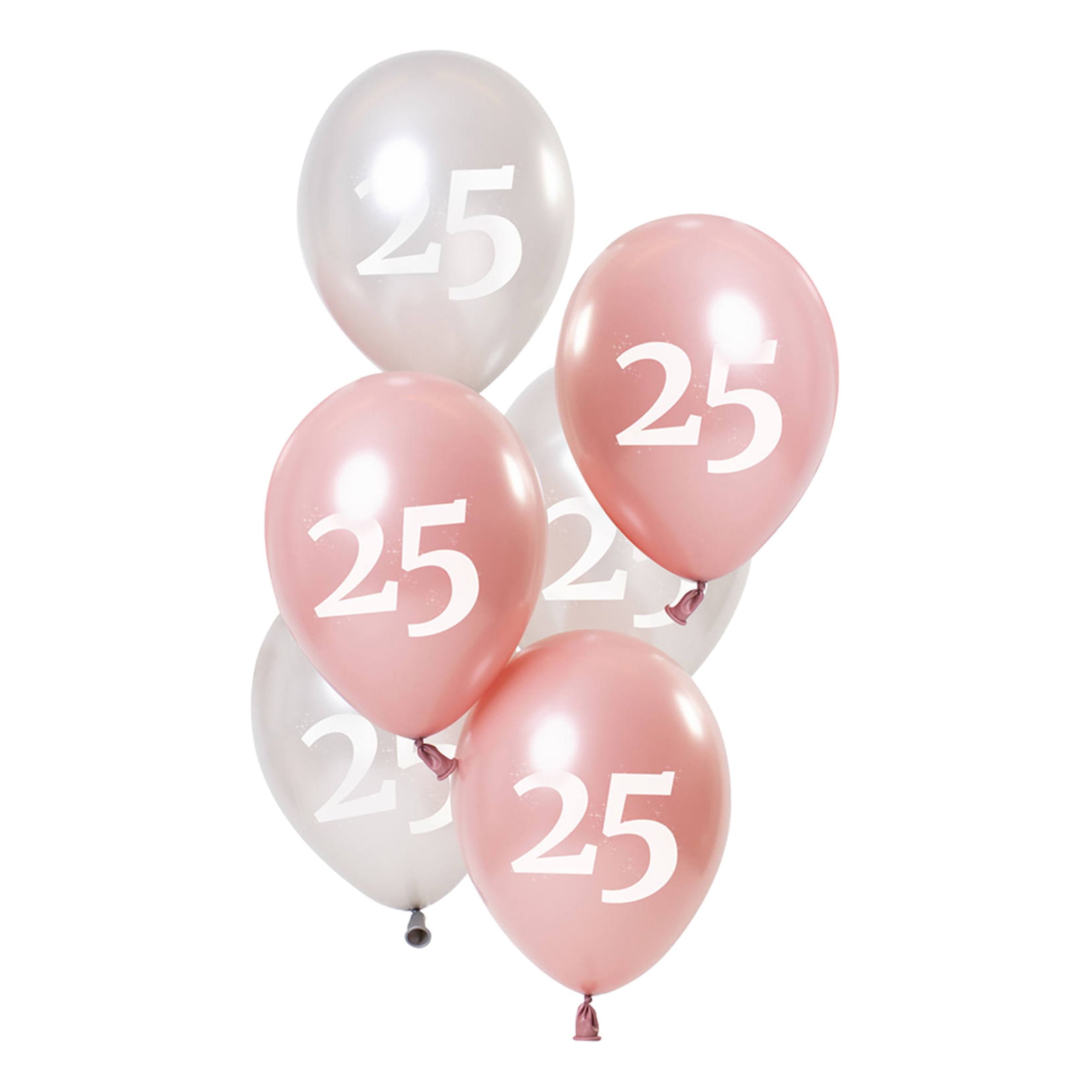 Ballonger Rosa/Vit 25 År - 6-pack