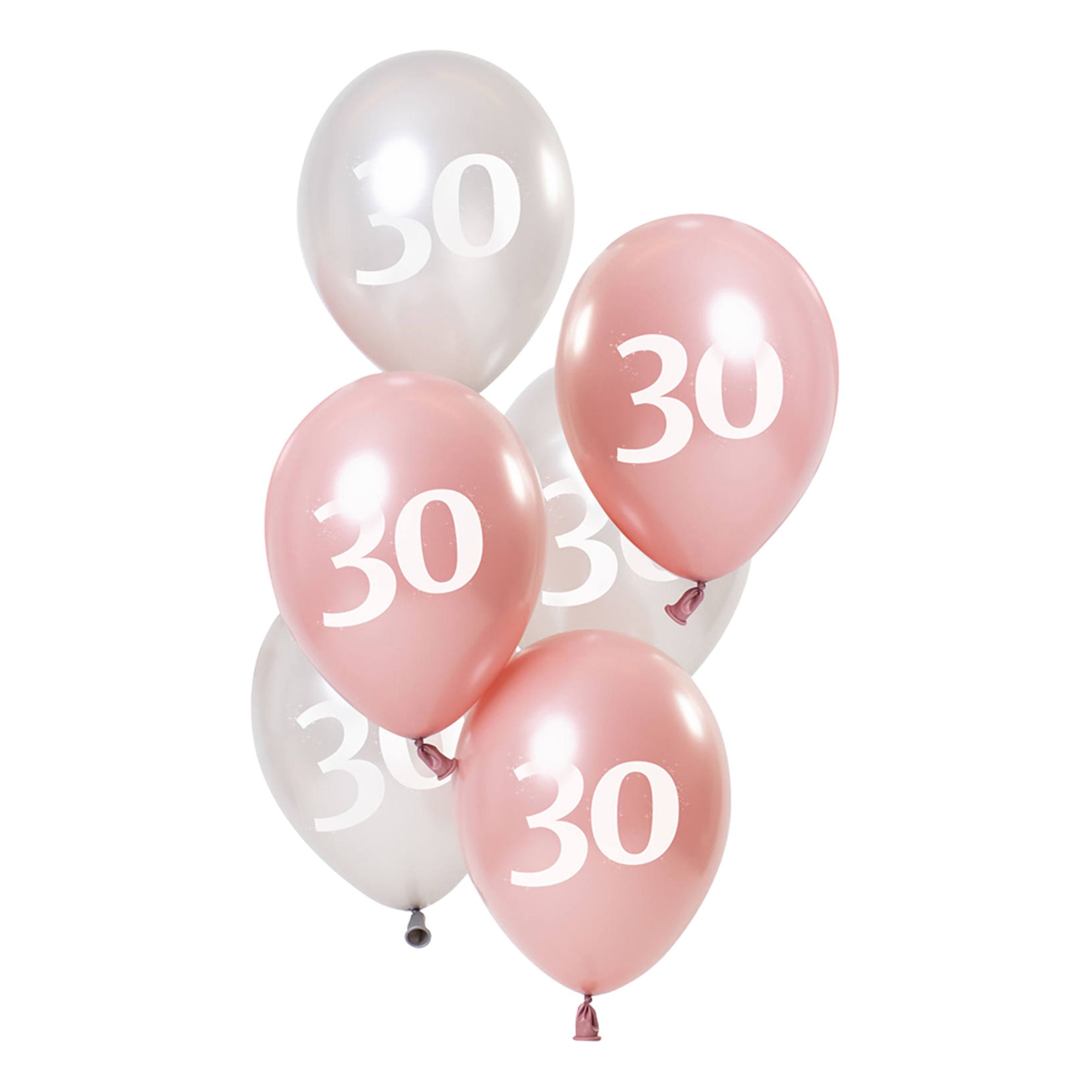 Ballonger Rosa/Vit 30 År - 6-pack