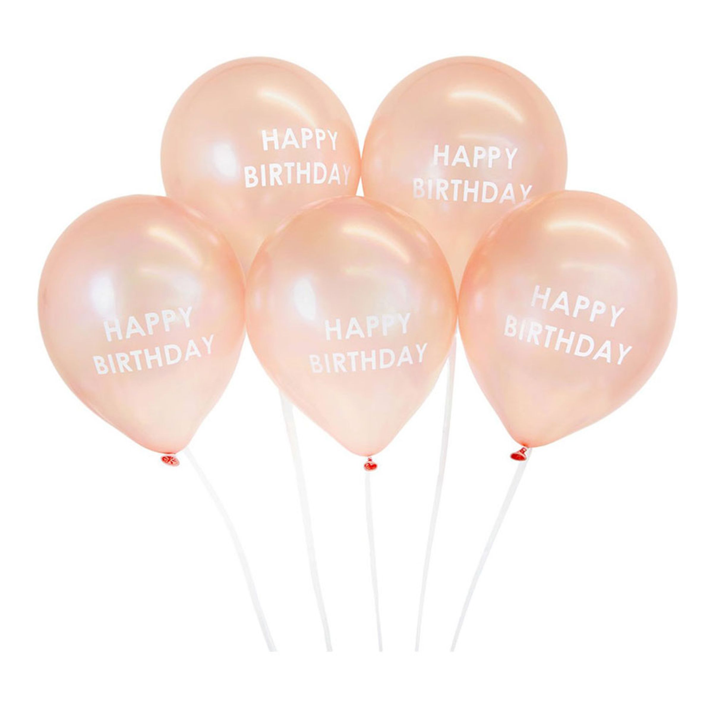 Läs mer om Ballonger Roséguld Happy Birthday - 5-pack
