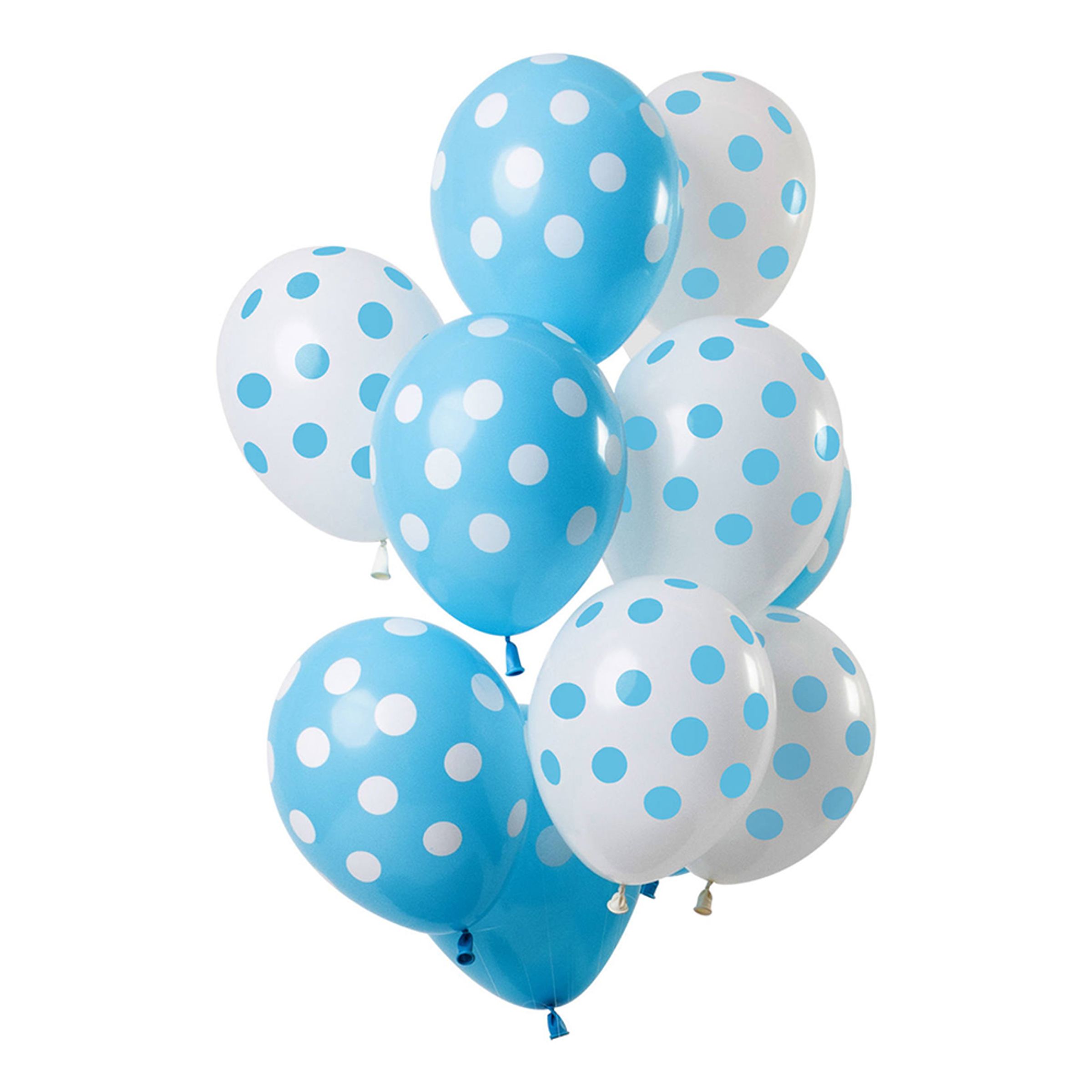 Läs mer om Ballonger Vit/Blå Prickiga - 12-pack