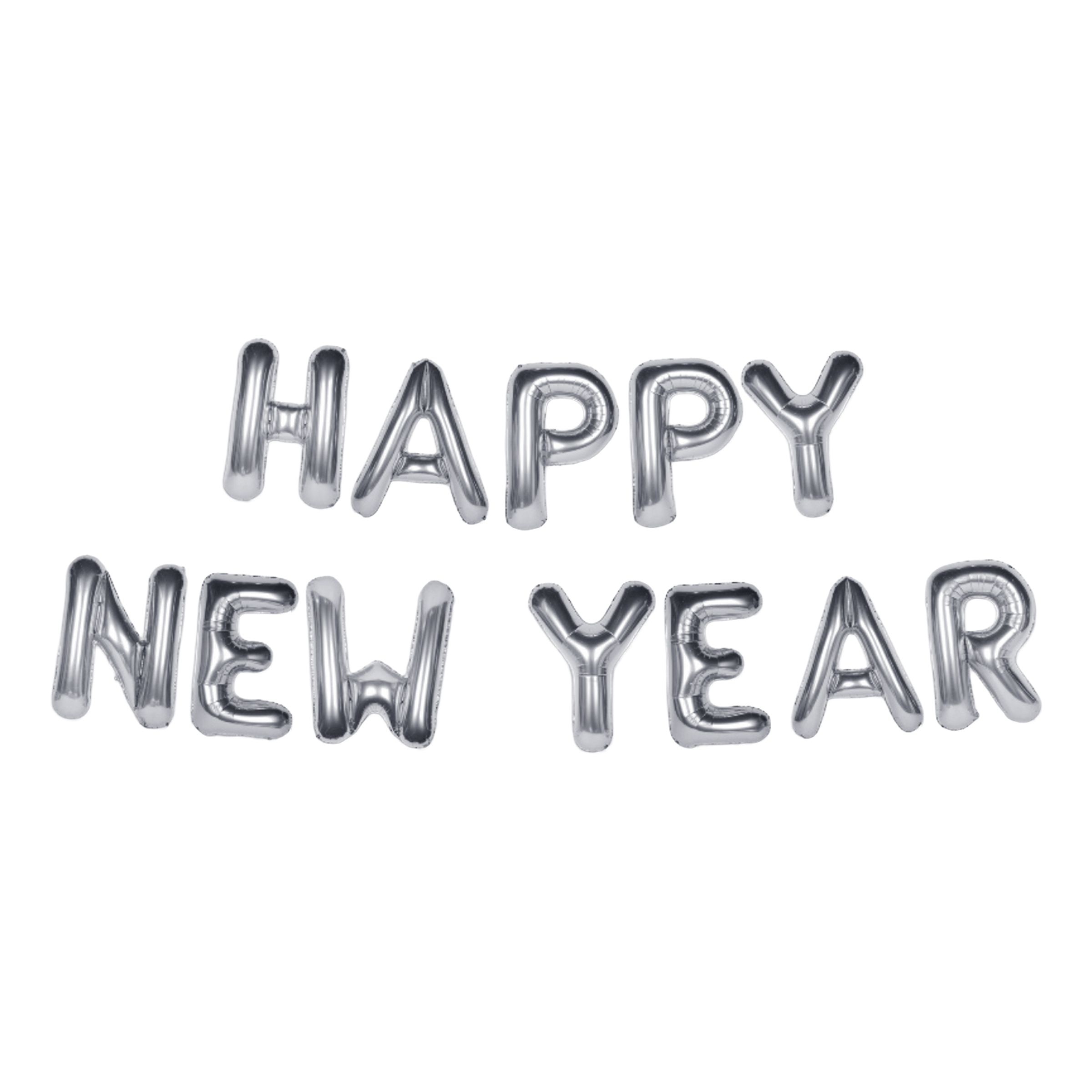 Ballonggirlang Happy New Year Silver | Hem - Festartiklar - Ballonger - Folieballonger | Pryloteket