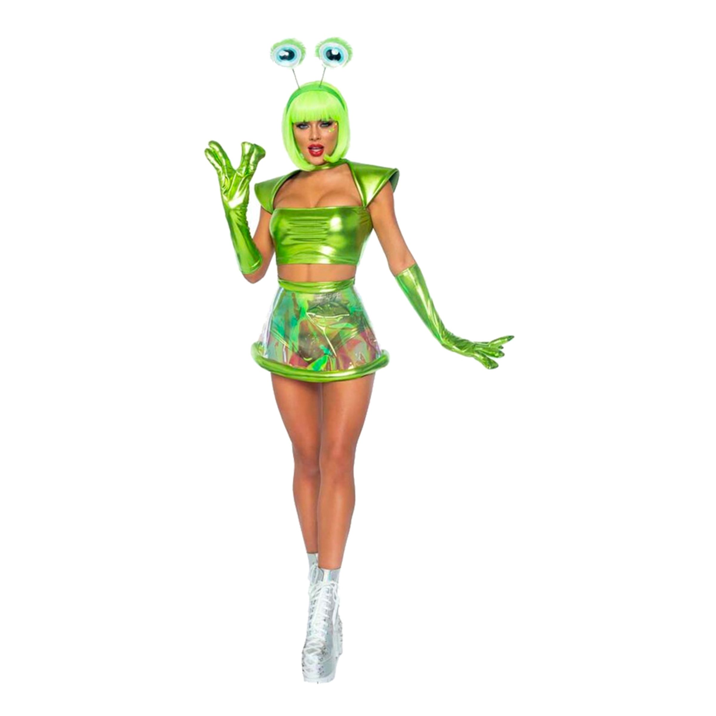 Läs mer om Grön Alien Deluxe Maskeraddräkt - Small