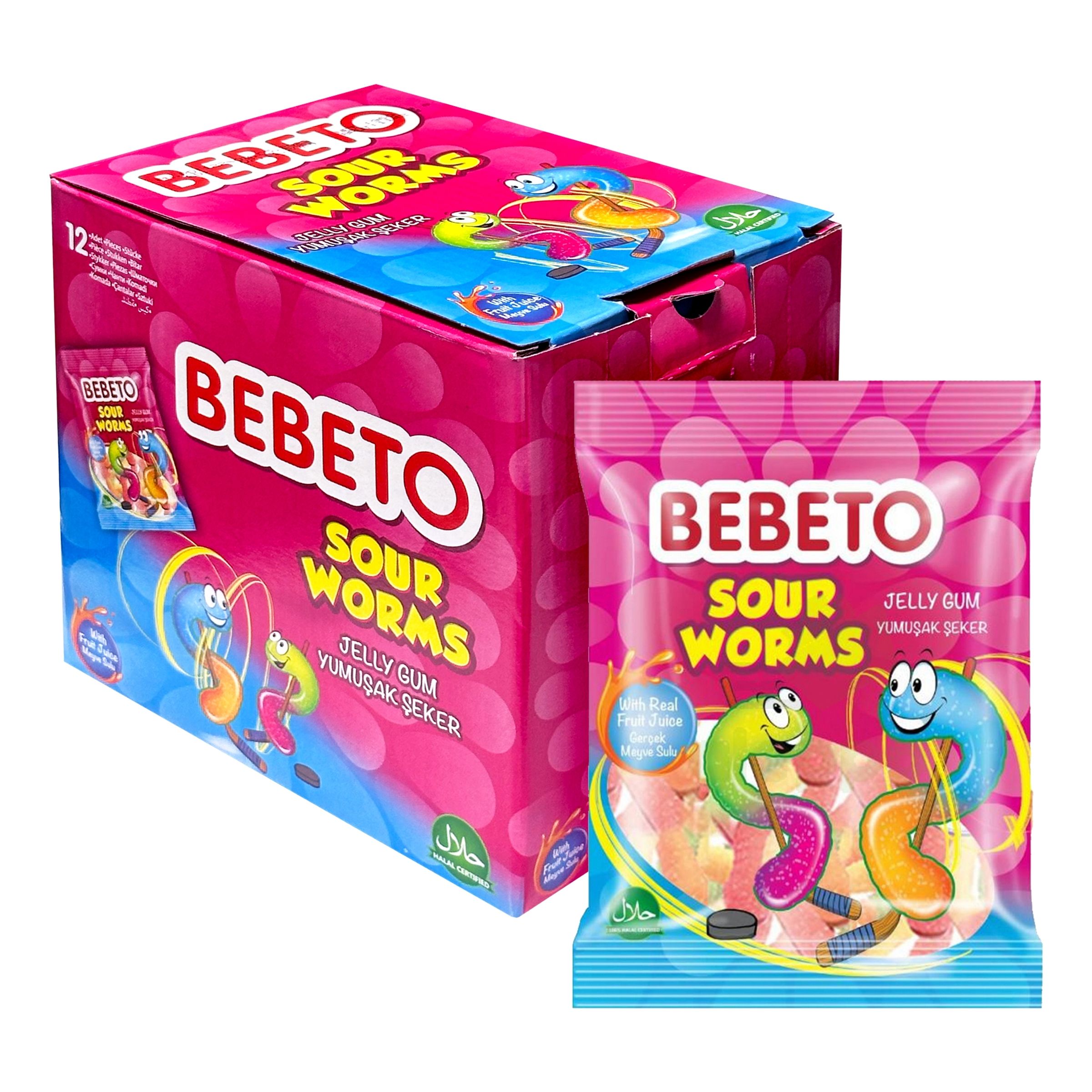 Läs mer om Bebeto Sour Worms - 12-pack