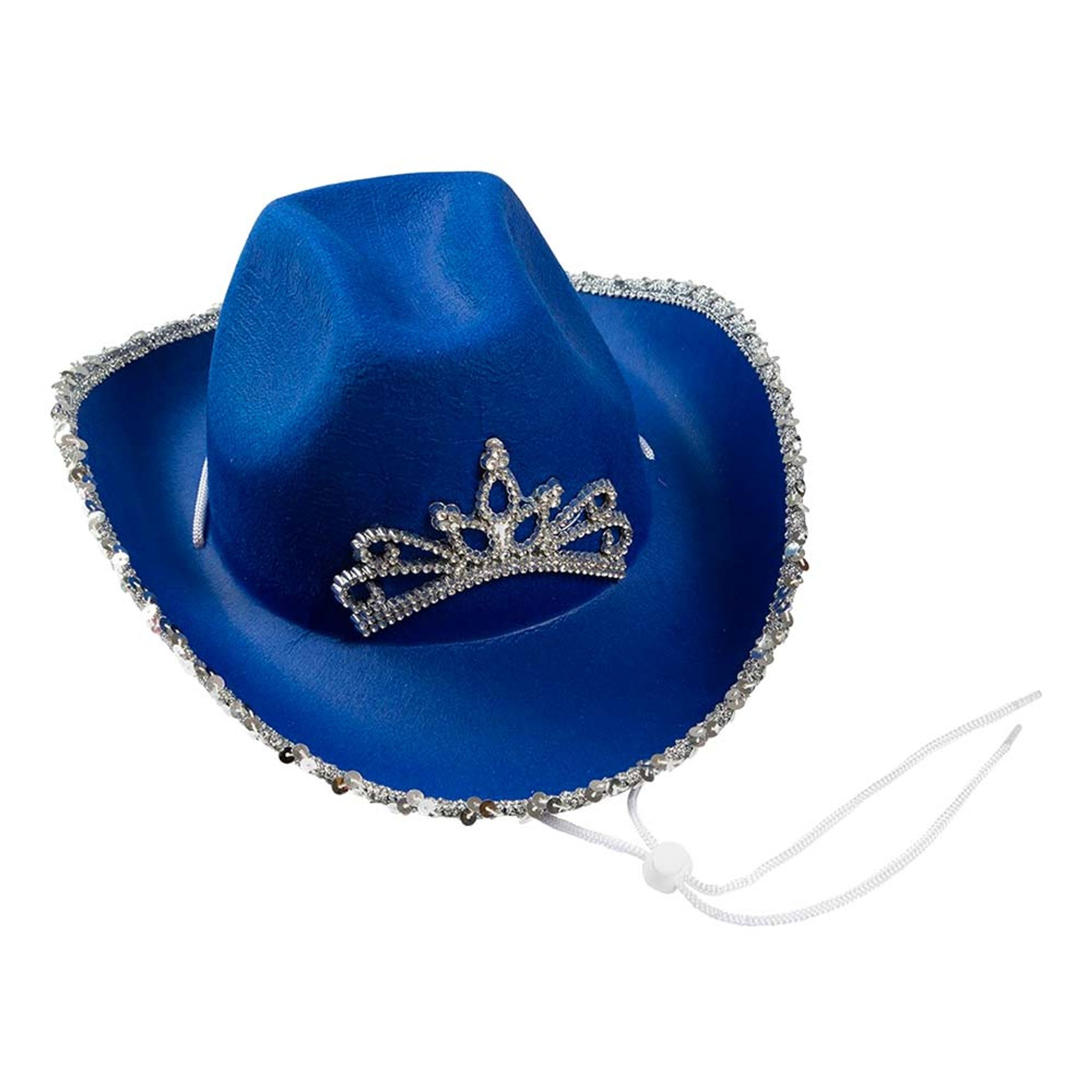 Läs mer om Blå Cowboyhatt med Tiara - One size