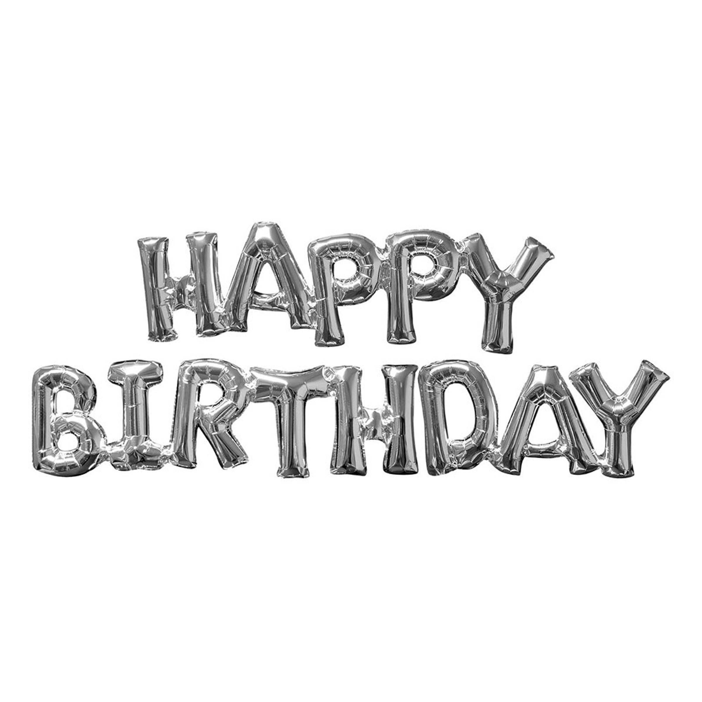 Läs mer om Bokstavballonger Happy Birthday Silver