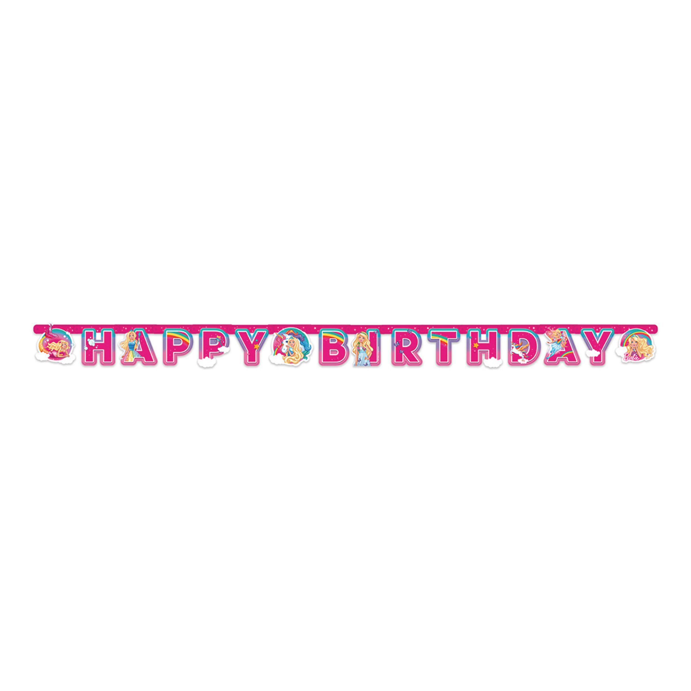 Läs mer om Bokstavsgirlang Happy Birthday Barbie Dreamtopia - 200x15cm