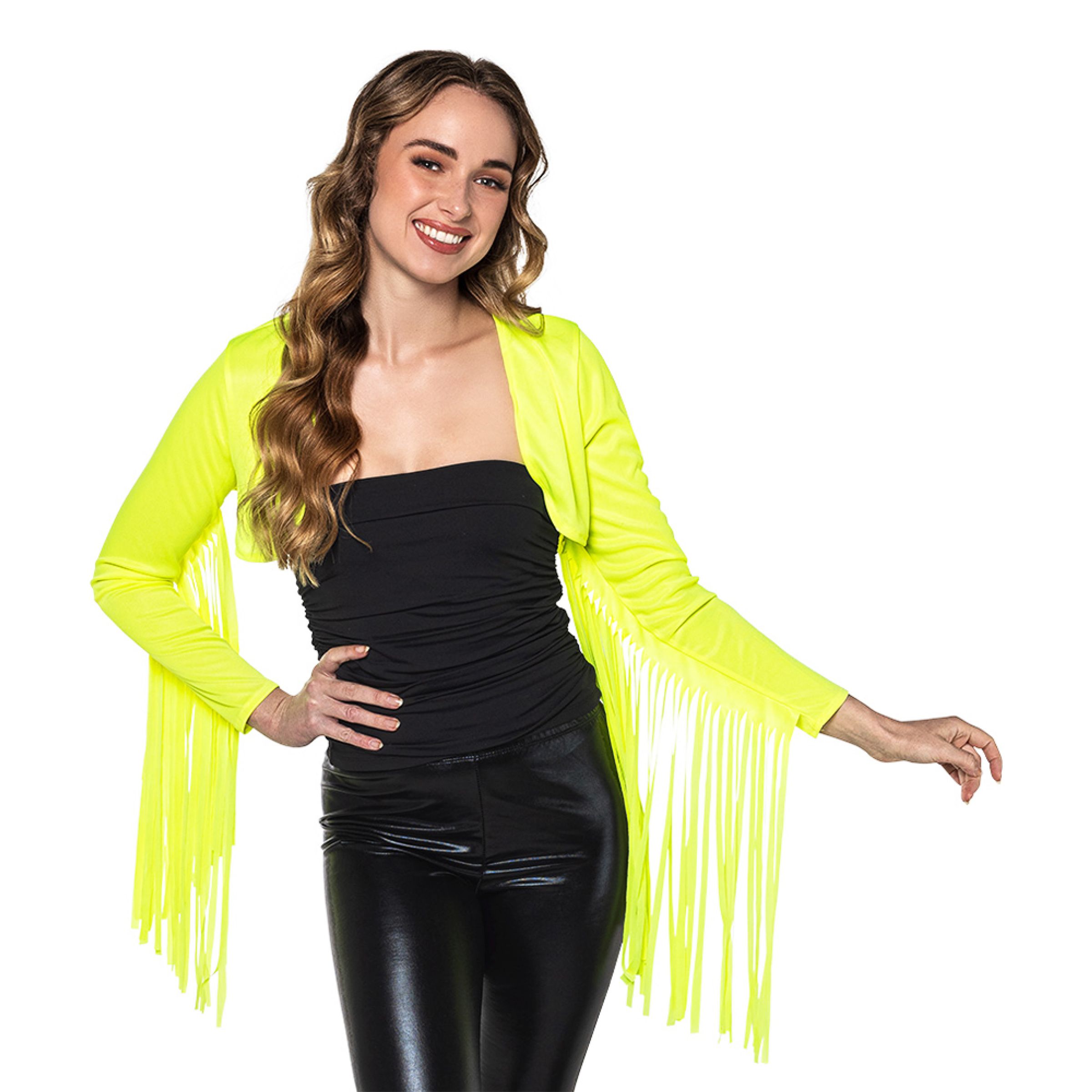 Bolero med Fransar Neongul UV - Medium/Large | Hem - Teman - Evenemang - Festival | Maskeradspecialisten