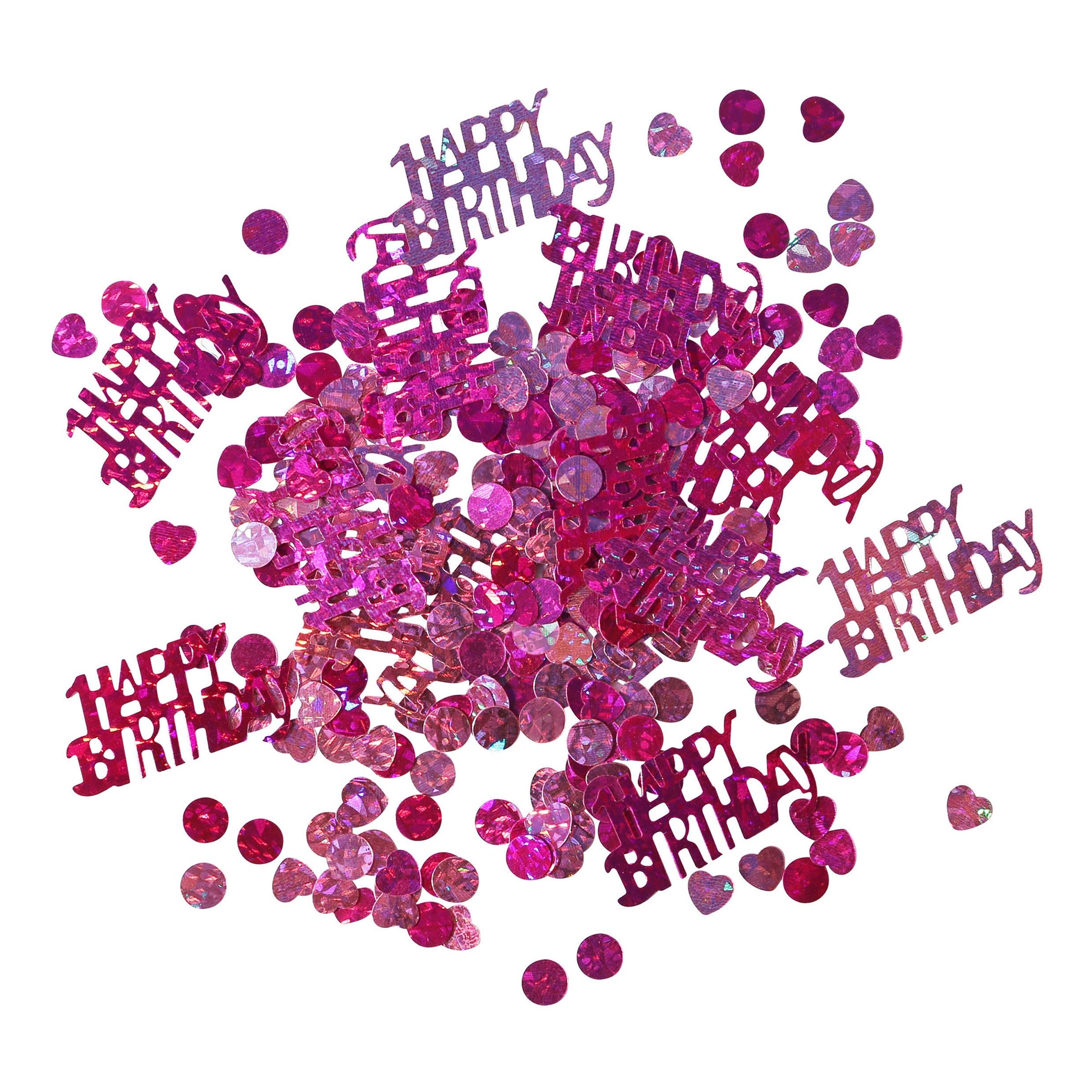 Läs mer om Bordskonfetti Happy Birthday Rosa Metallic - 15 gram