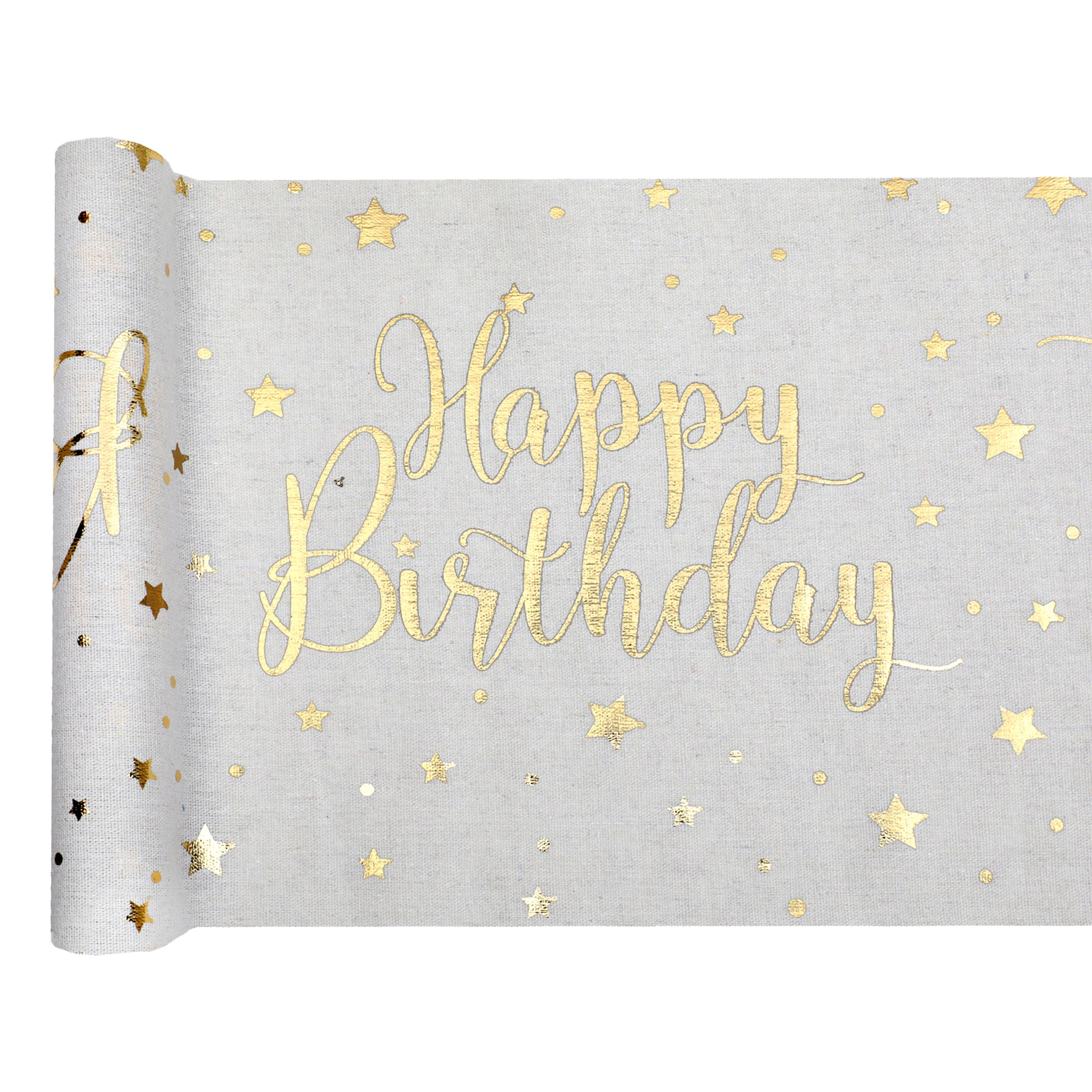 Bordslöpare Happy Birthday Vit/Guld | Hem - Teman - Färger - Guld | Maskeradspecialisten