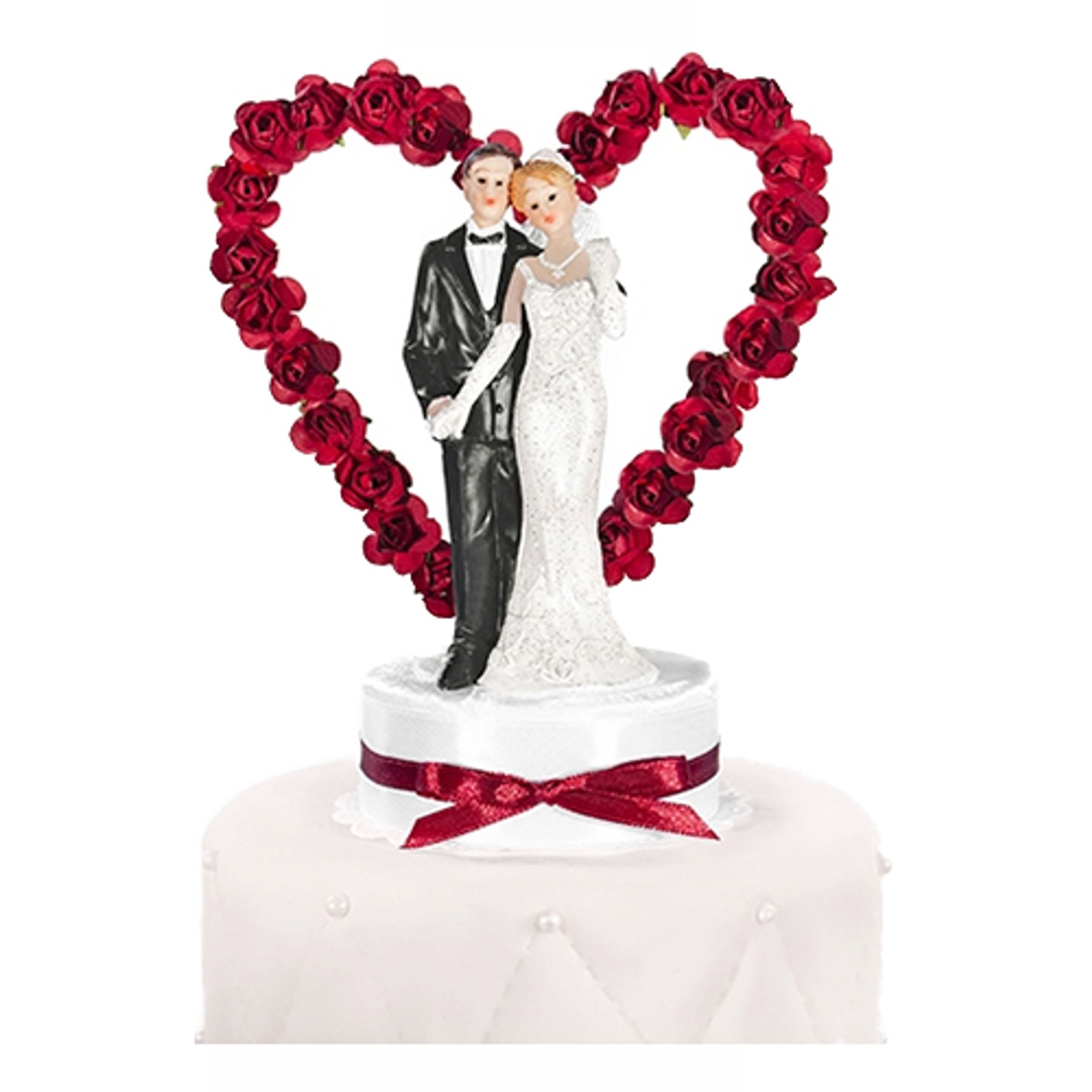 Läs mer om Bröllopsfigur Brudpar med Hjärta Röd - 16 cm
