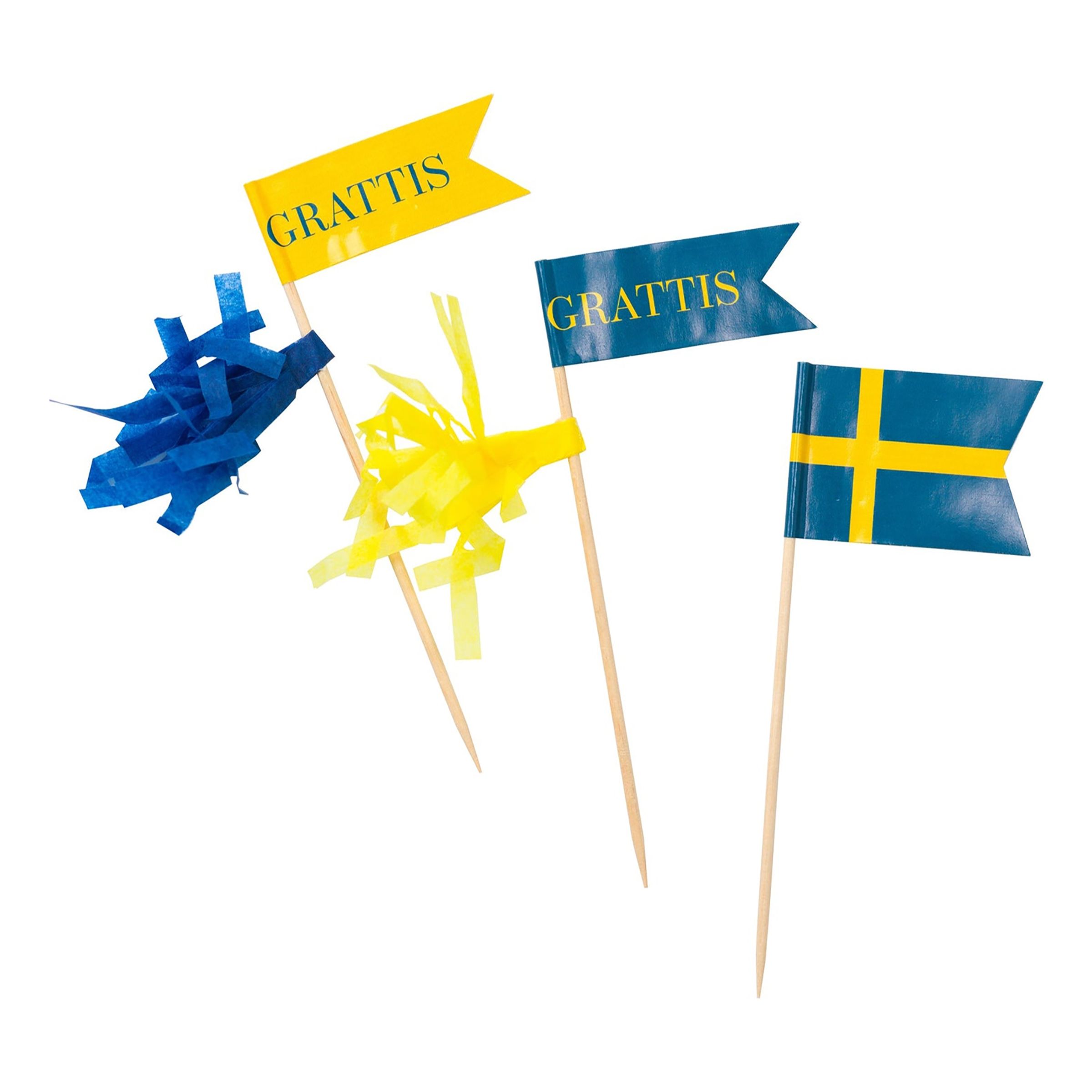 Läs mer om Partypicks Grattis Svenska Flaggan - 24-pack