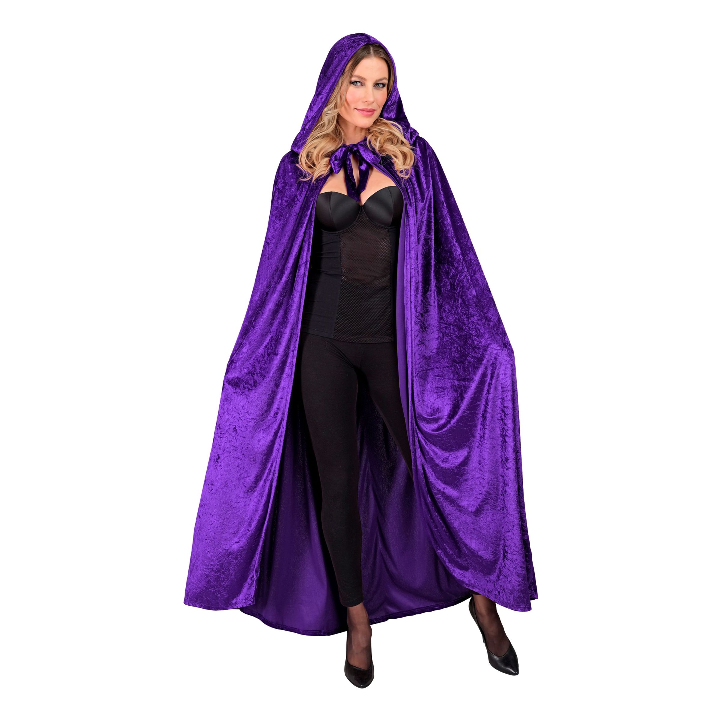 Cape med Huva Sammet Lila - One size | Hem - Maskerad - Tillbehör - Mantel & Capes | Party Outlet