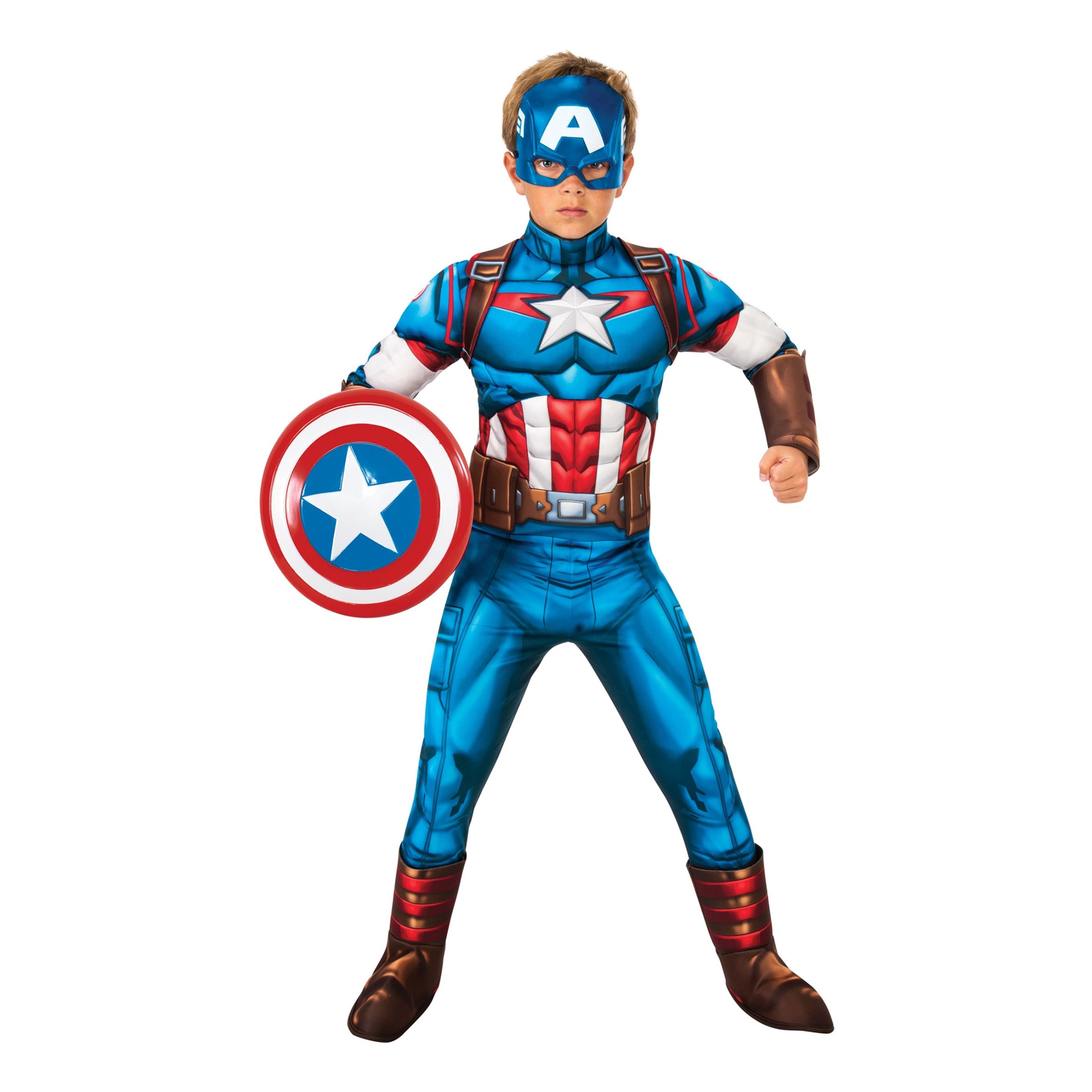 Läs mer om Captain America Deluxe Barn Maskeraddräkt - Small