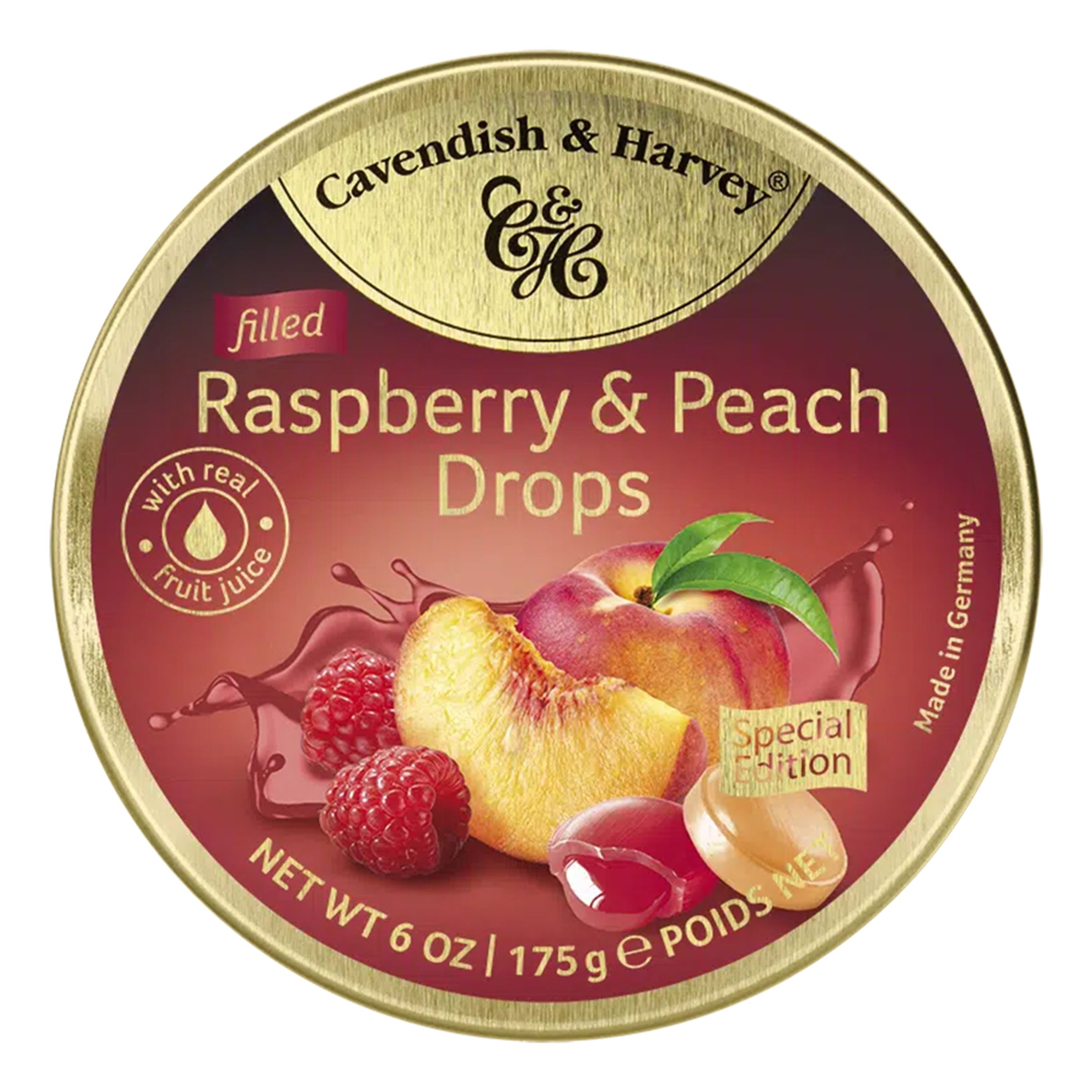 Läs mer om Cavendish Raspberry Peach Drops - 175 gram
