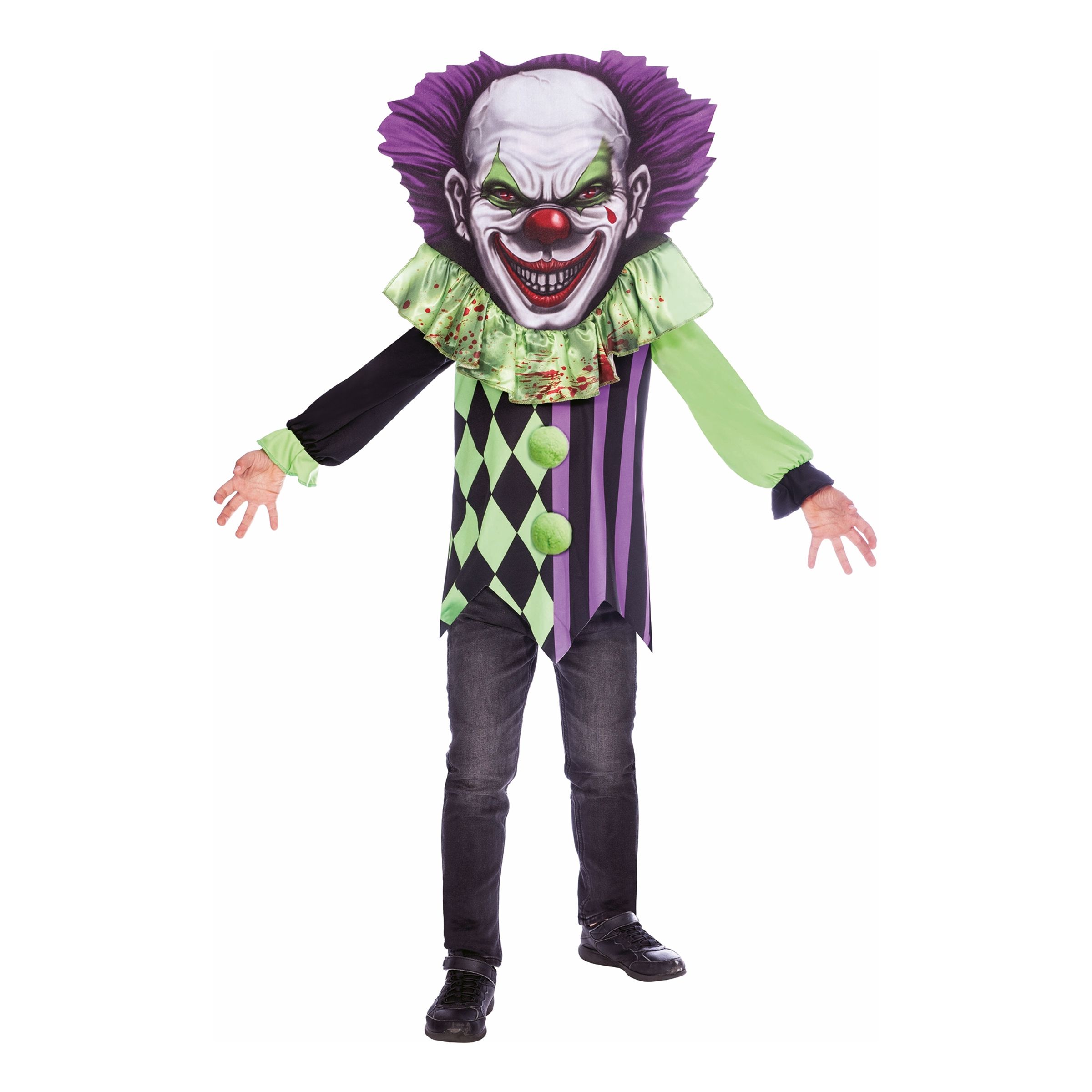 Läs mer om Clown med Stort Huvud Barn Maskeraddräkt - Small