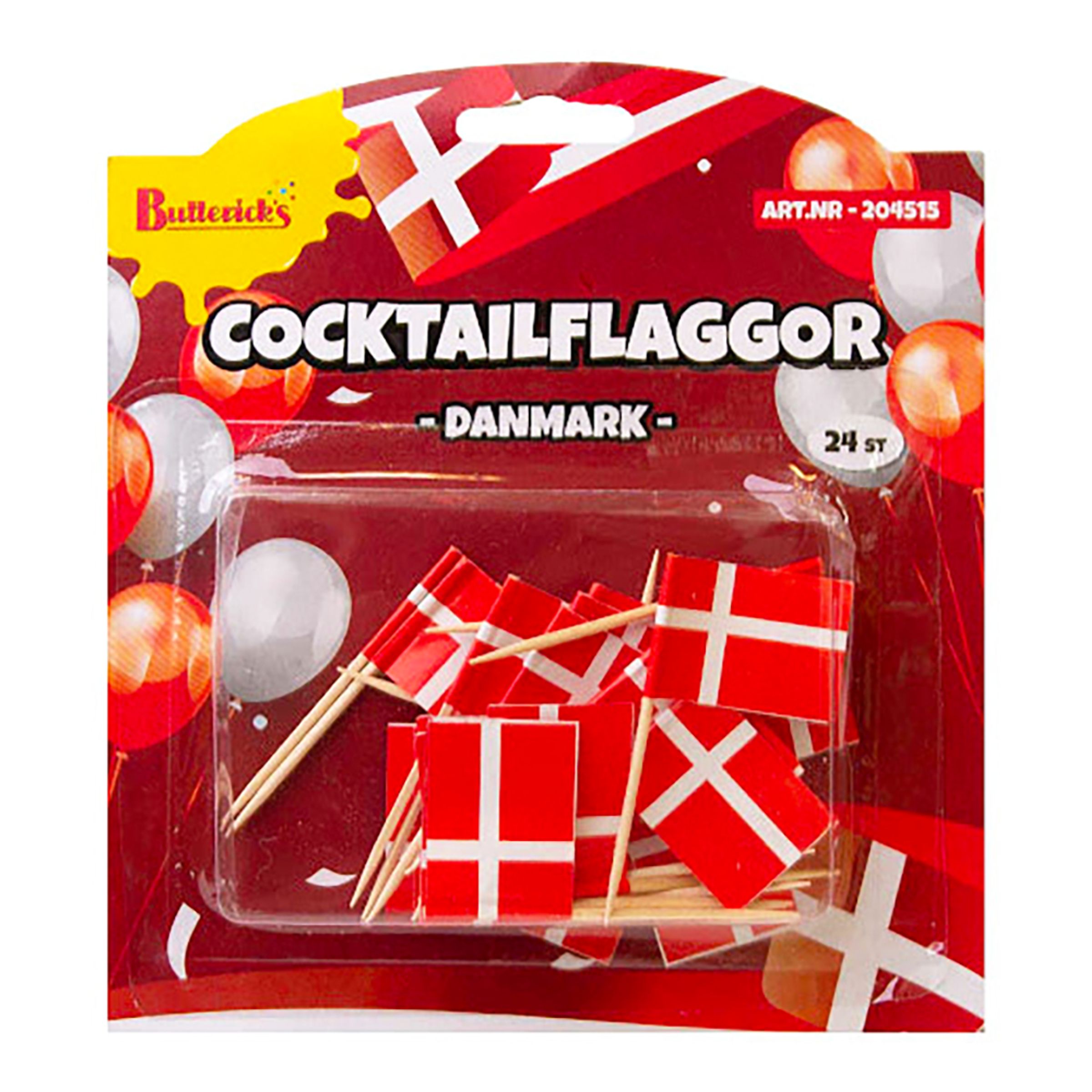 Läs mer om Cocktailflaggor Danmark - 24-pack